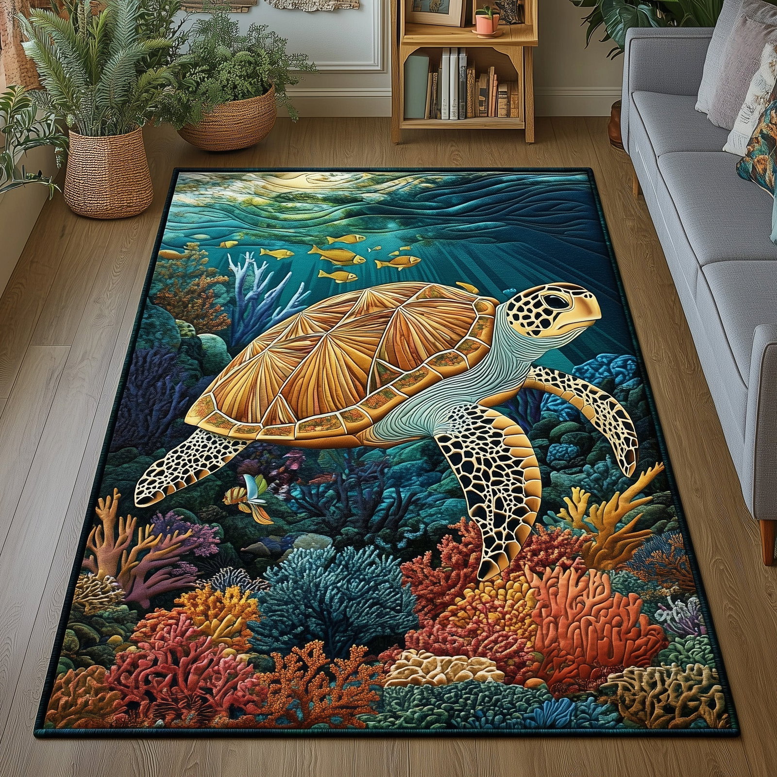 Ocean Coral Area Rug - Non-Slip Washable 3D Print Rug for Living Room & Bedroom (DesignTVC2108170