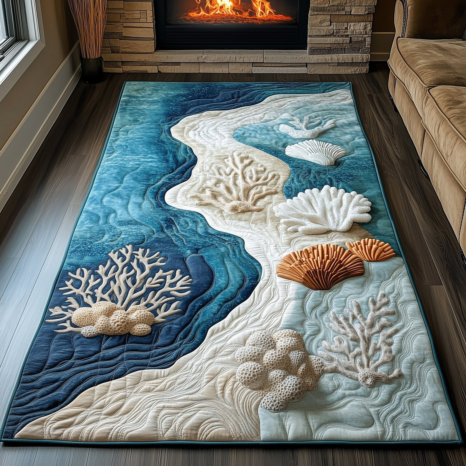 Ocean Coral Area Rug - Non-Slip Washable 3D Print Rug for Living Room & Bedroom (DesignTVC2108171