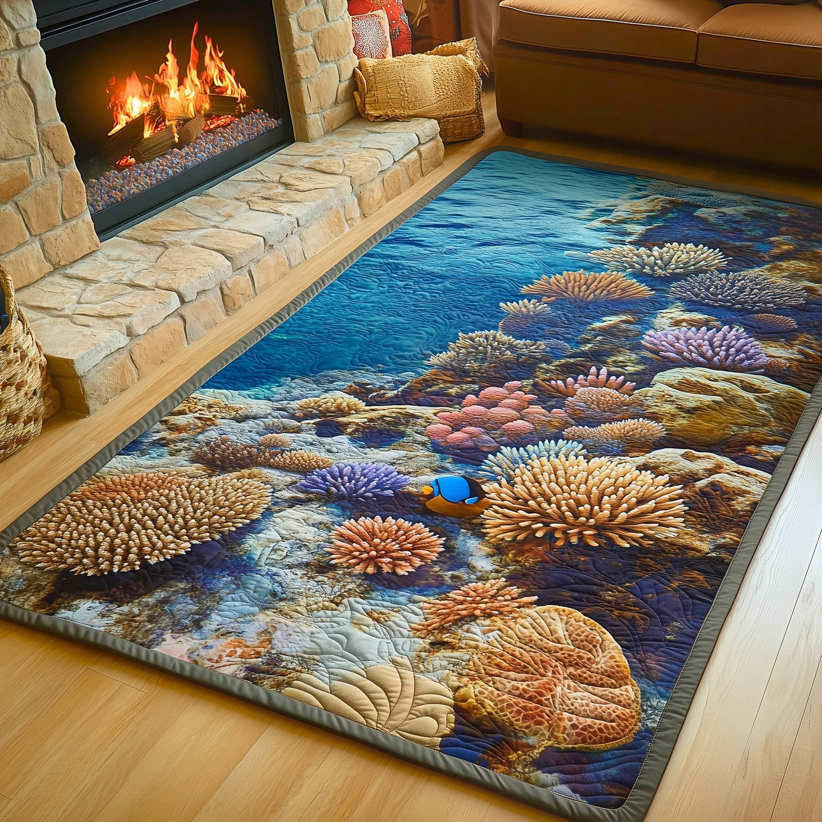 Ocean Coral Area Rug - Non-Slip Washable 3D Print Rug for Living Room & BedroomTVC2108145