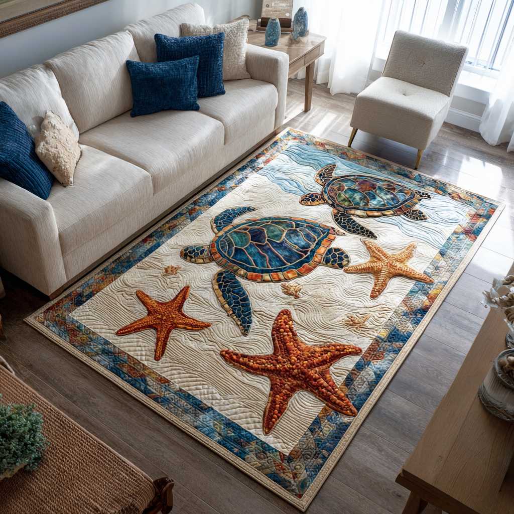 Ocean Turtle Area Rug - Non-Slip Washable 3D Print Rug for Living Room & Bedroom (DesignTVC2108166