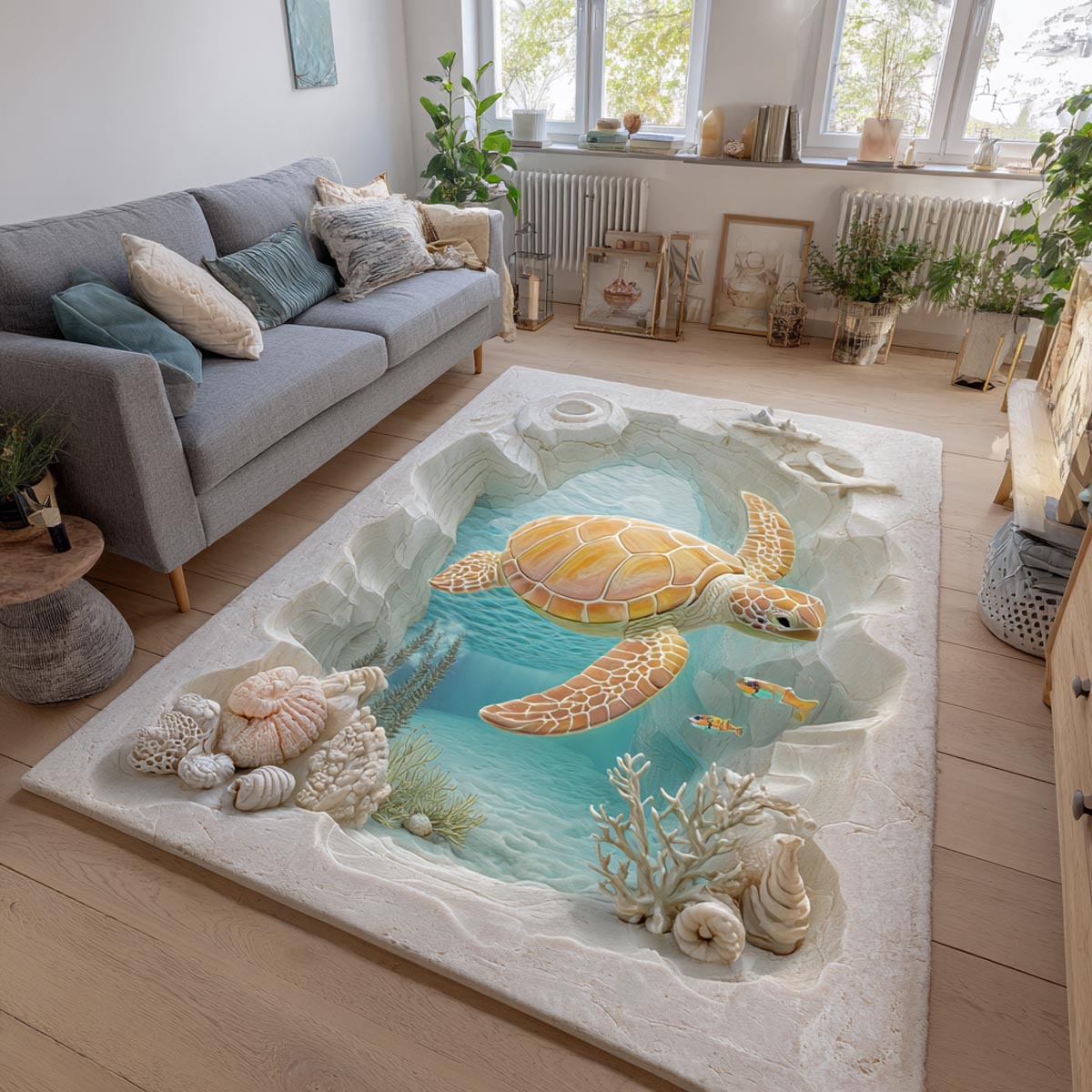 Ocean Turtle Area Rug - Non-Slip Washable 3D Print Rug for Living Room & BedroomTVC2108126