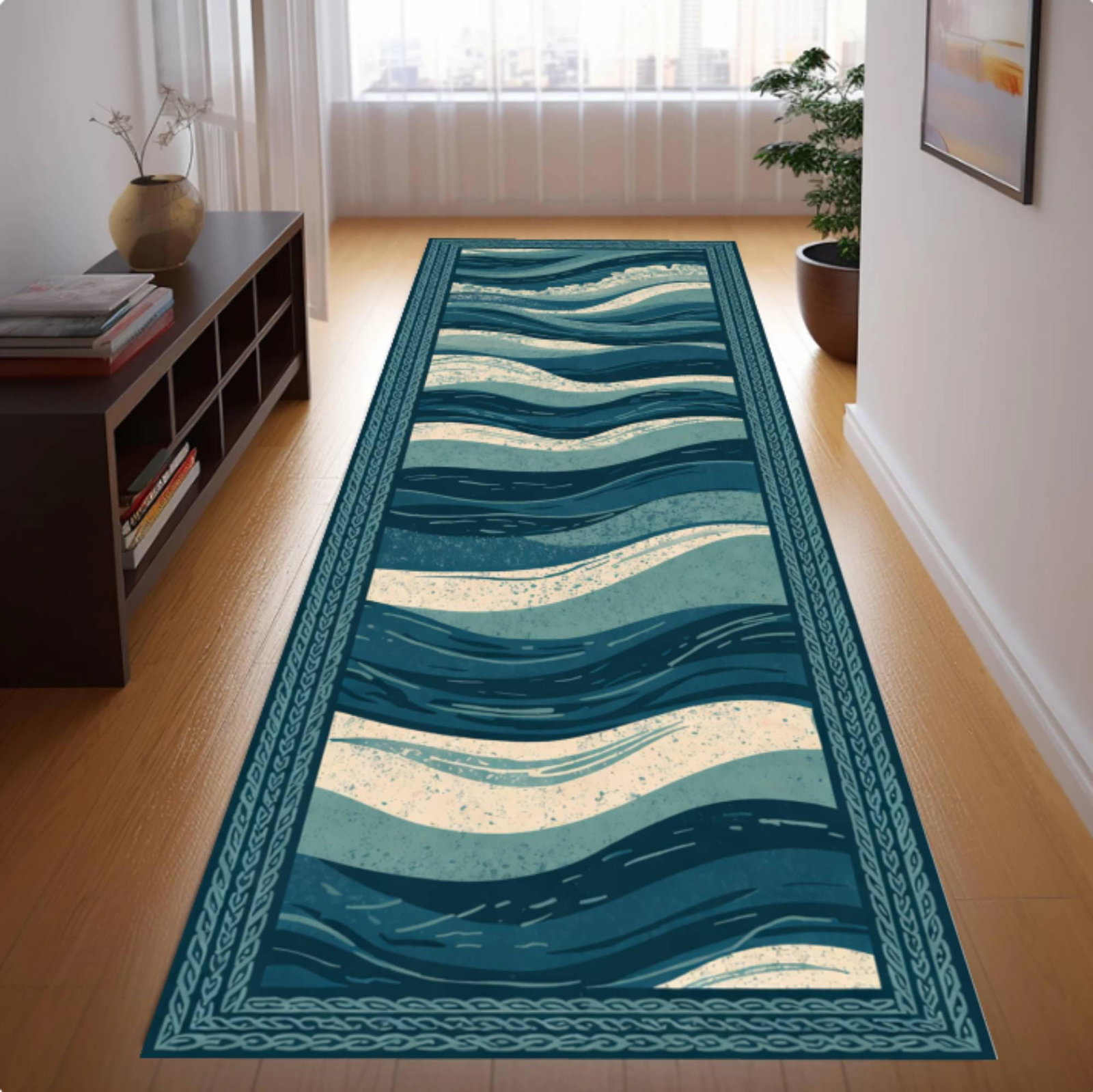 Ocean Waves Runner Rug, Coastal Hallway CarpetTVC1708396