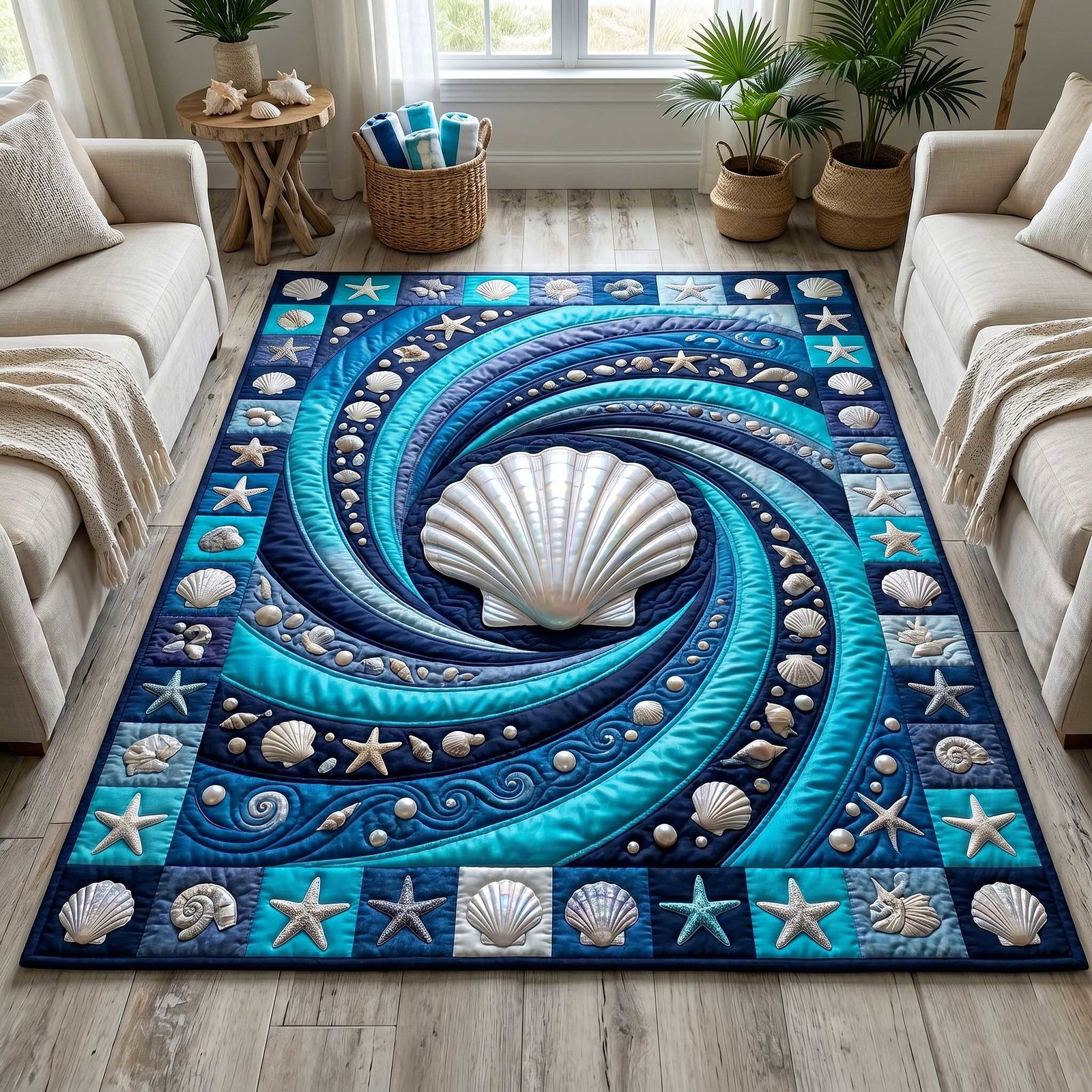 Ocean Whirl Area Rug - Non-Slip Washable 3D Print Rug for Living Room & Bedroom (DesignTVC2108193