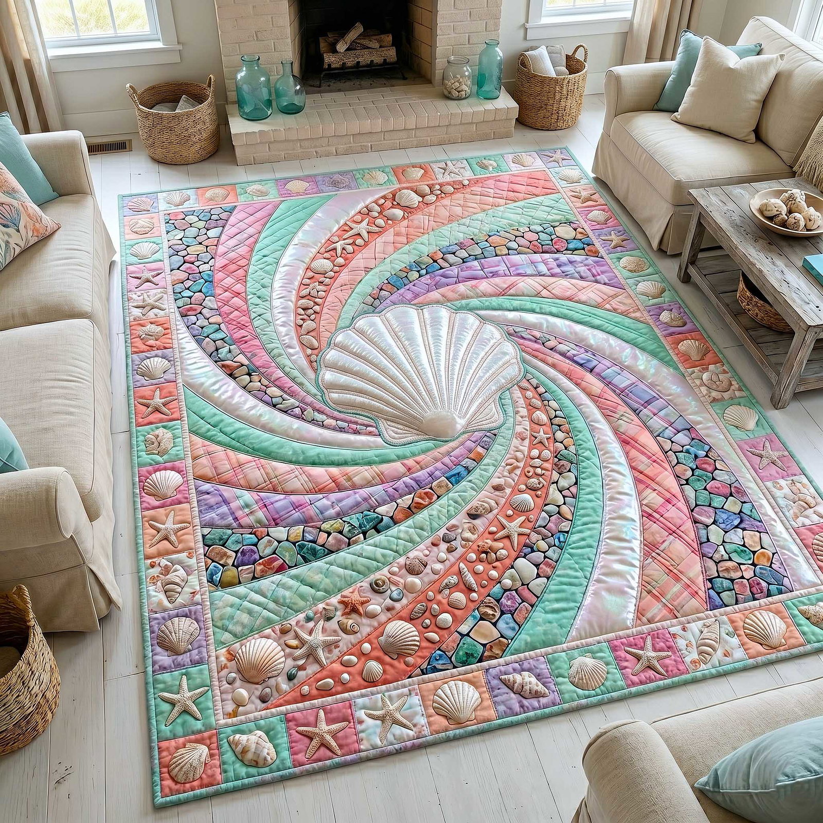 Ocean Whirl Area Rug - Non-Slip Washable 3D Print Rug for Living Room & BedroomTVC2108158