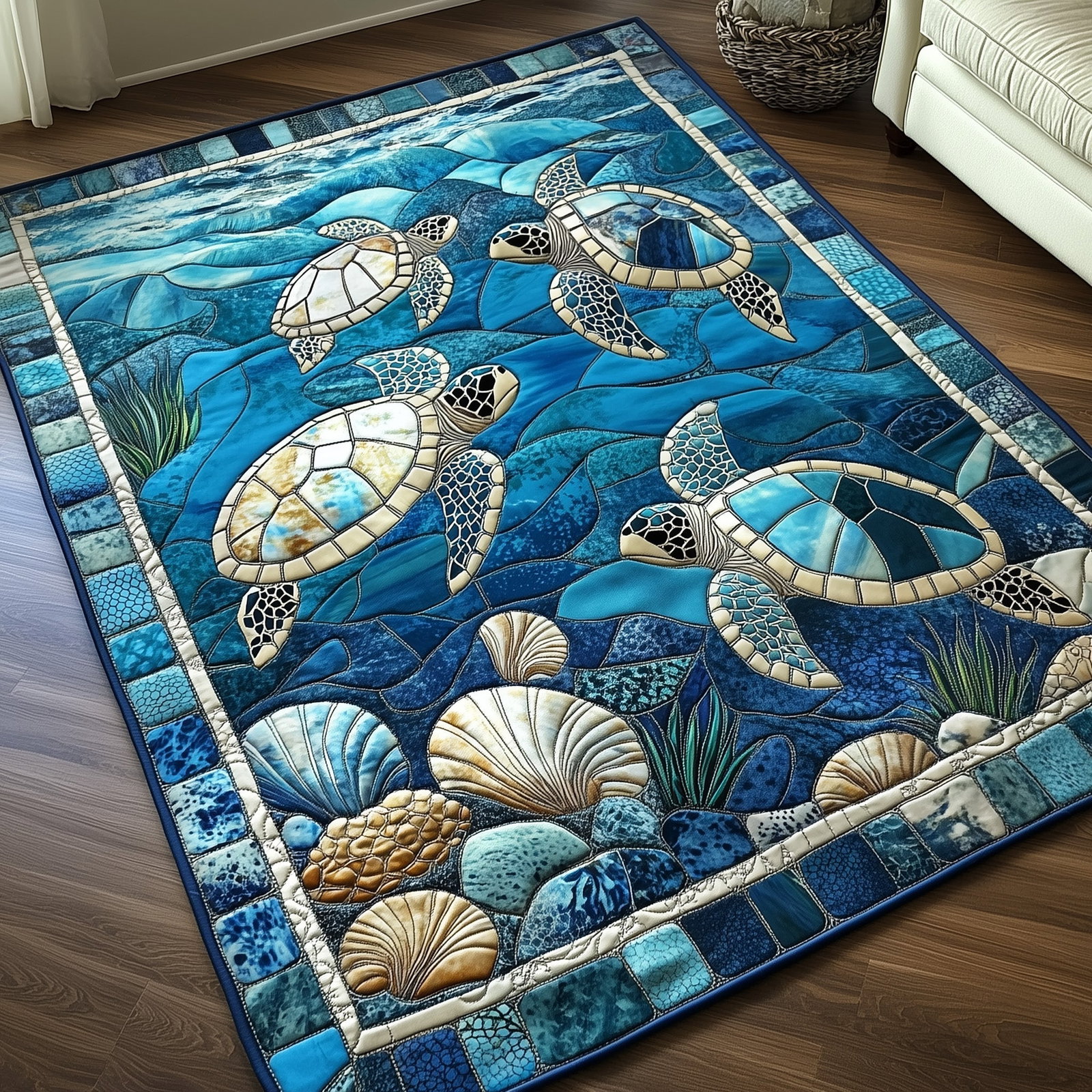 Ocean Whisper Area Rug - Non-Slip Washable 3D Print Rug for Living Room & Bedroom (DesignTVC2108169