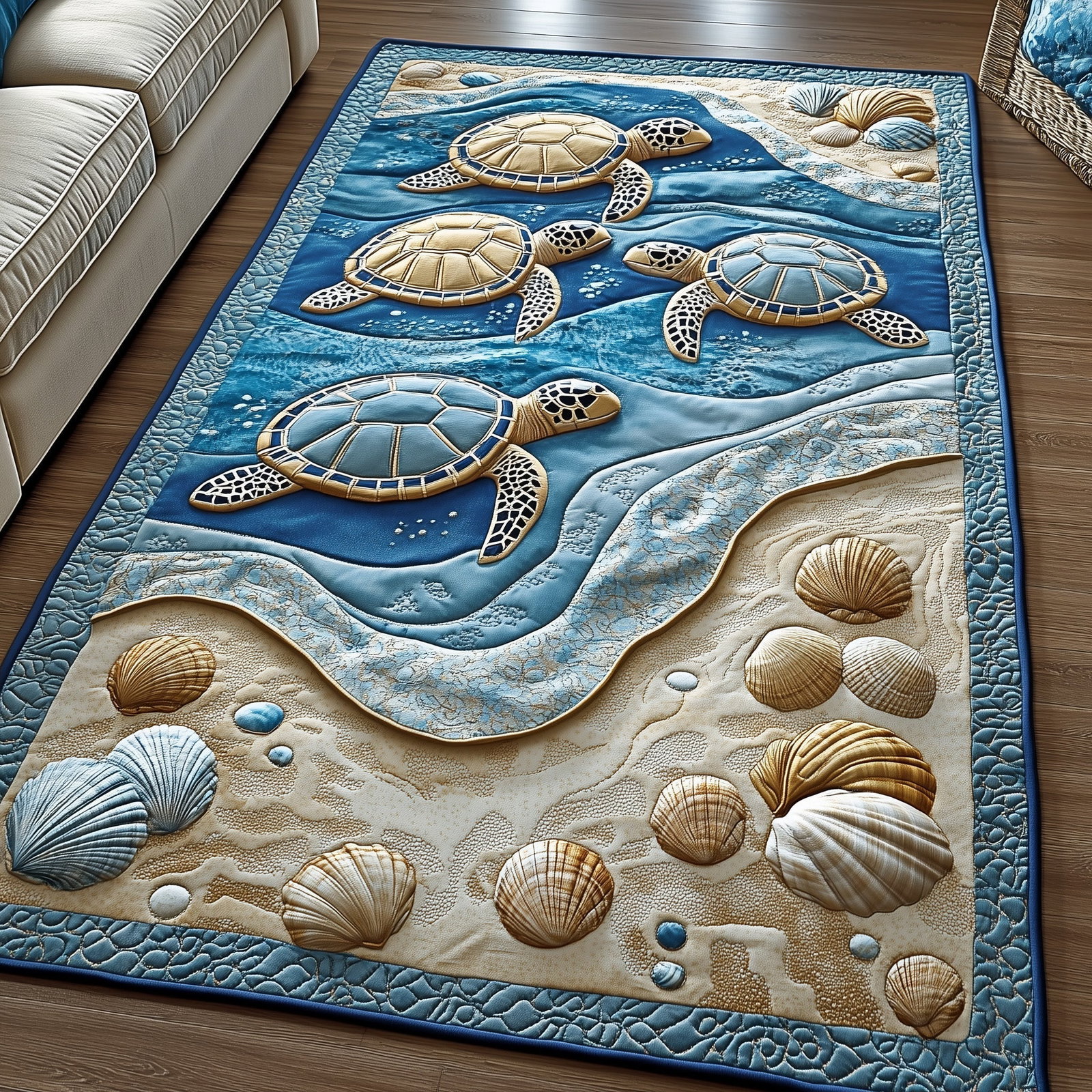 Ocean Whisper Area Rug - Non-Slip Washable 3D Print Rug for Living Room & Bedroom (DesignTVC2108170