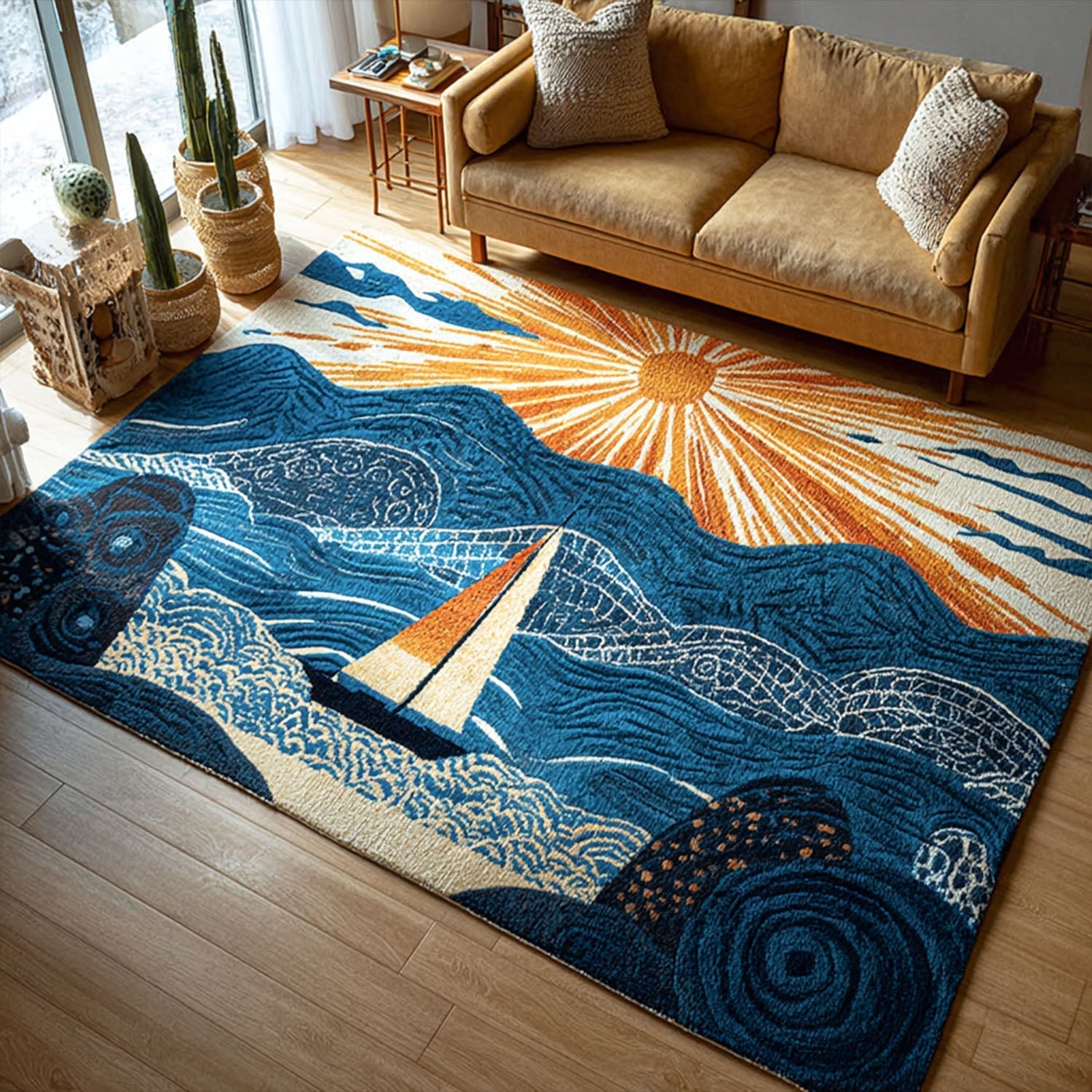 Ocean Whisper Area Rug - Non-Slip Washable 3D Print Rug for Living Room & BedroomTVC2108126