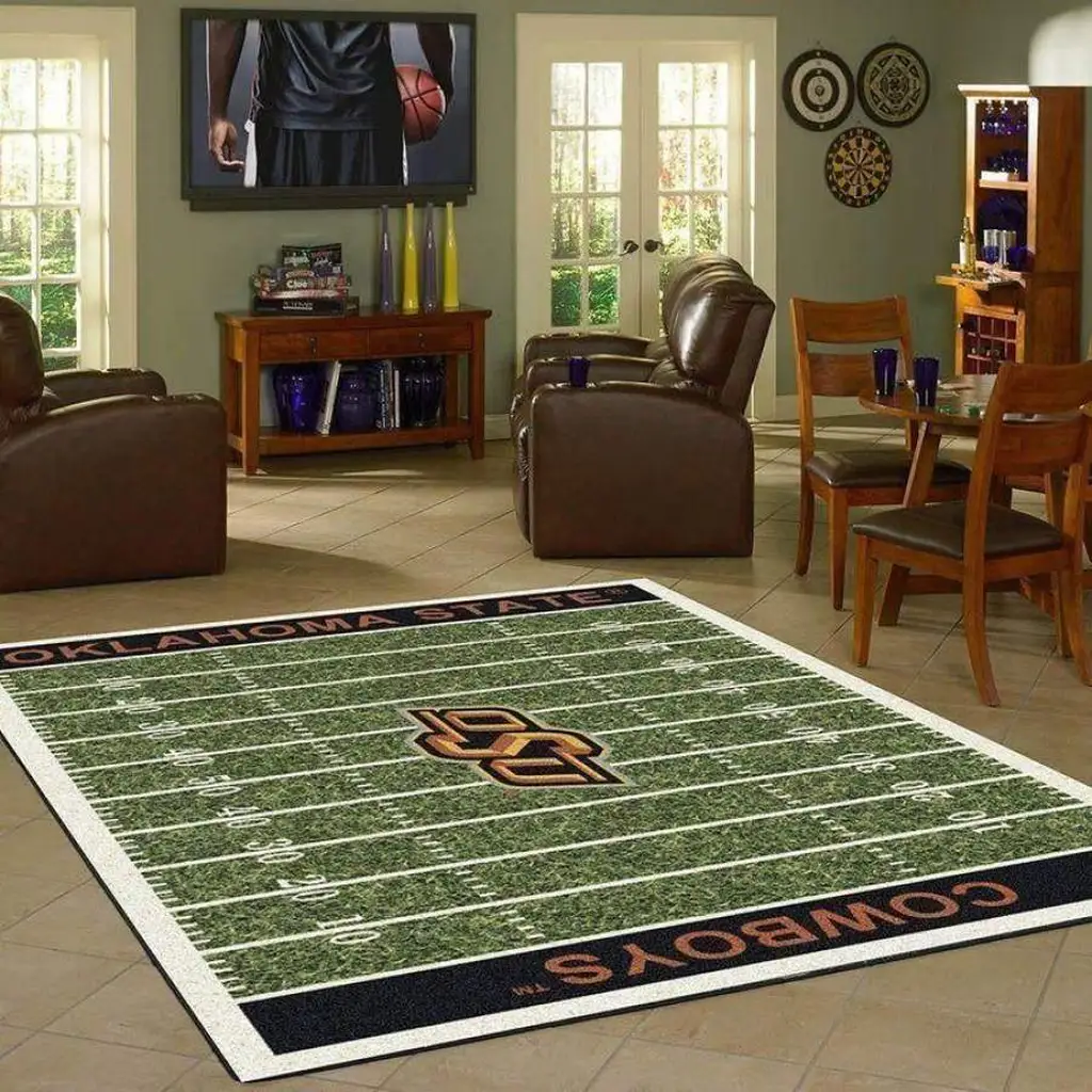 Oklahoma State Cowboys Rug - Football Field Area Carpet Green and White