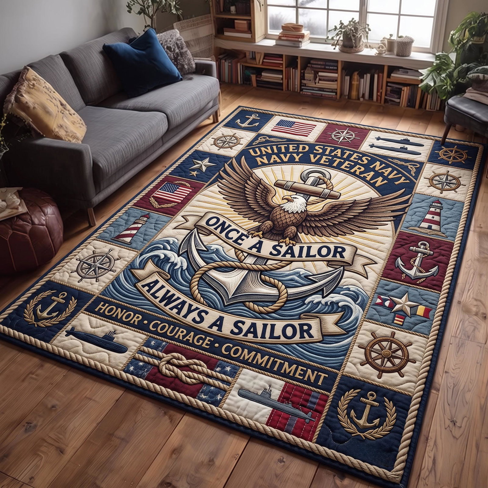 Once A Sailor Waves Area Rug - Non-Slip Washable 3D Print Rug for Living Room & BedroomTVC210860
