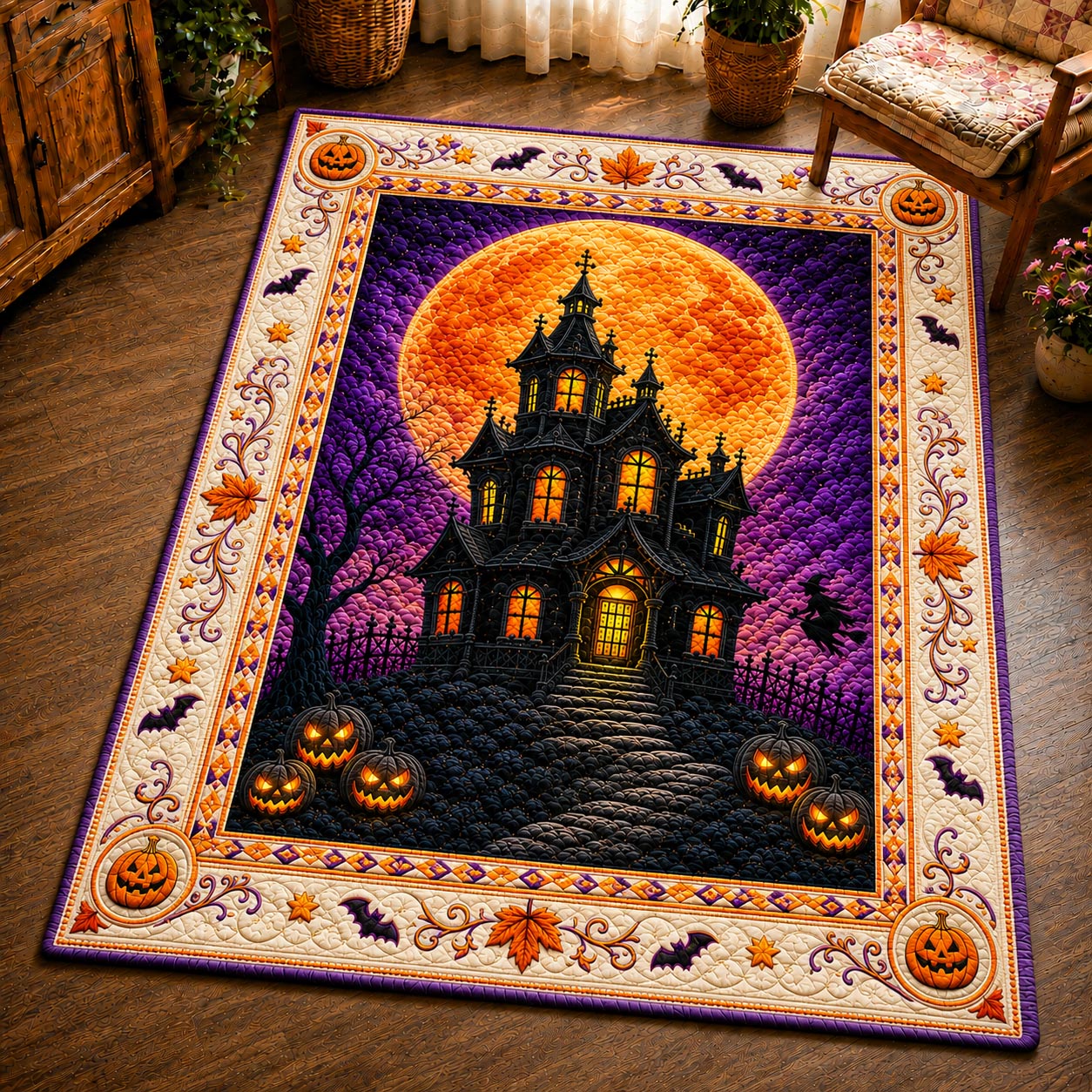 Orange Moon Haunted Manor Area Rug - Non-Slip Washable 3D Print Rug for Living Room & BedroomTVC210859