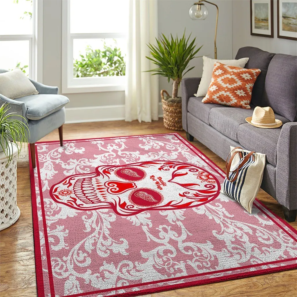 Ornamental Skeleton Area Mat Decorative Floor Rug for Home Red and White