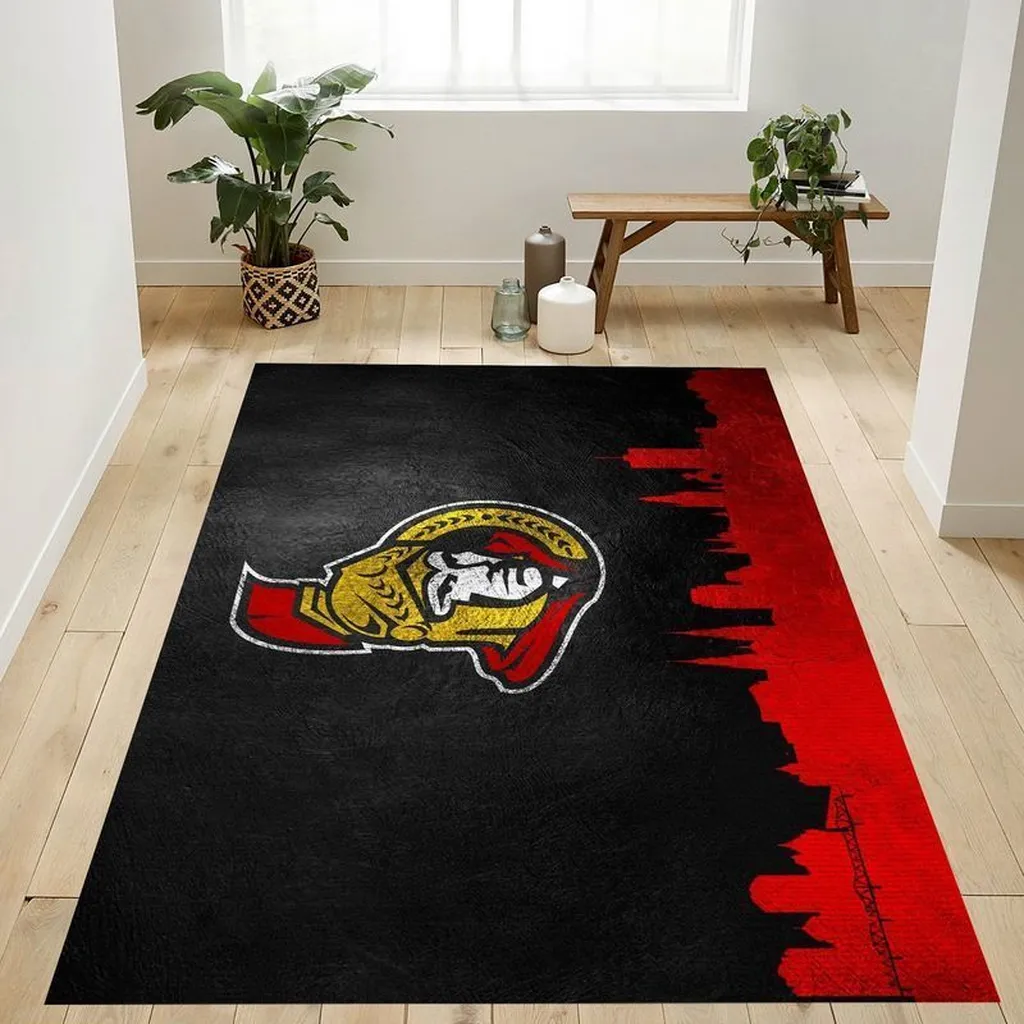 Ottawa Senators Rug - Bedroom Area with Skyline Design Black and Red