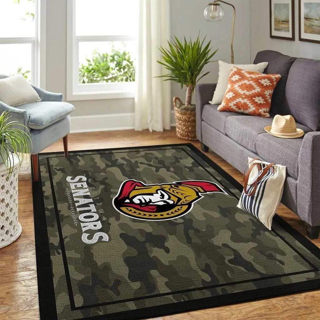 Ottawa Senators Rug - Camo Area for Living Room Decor Black and Green