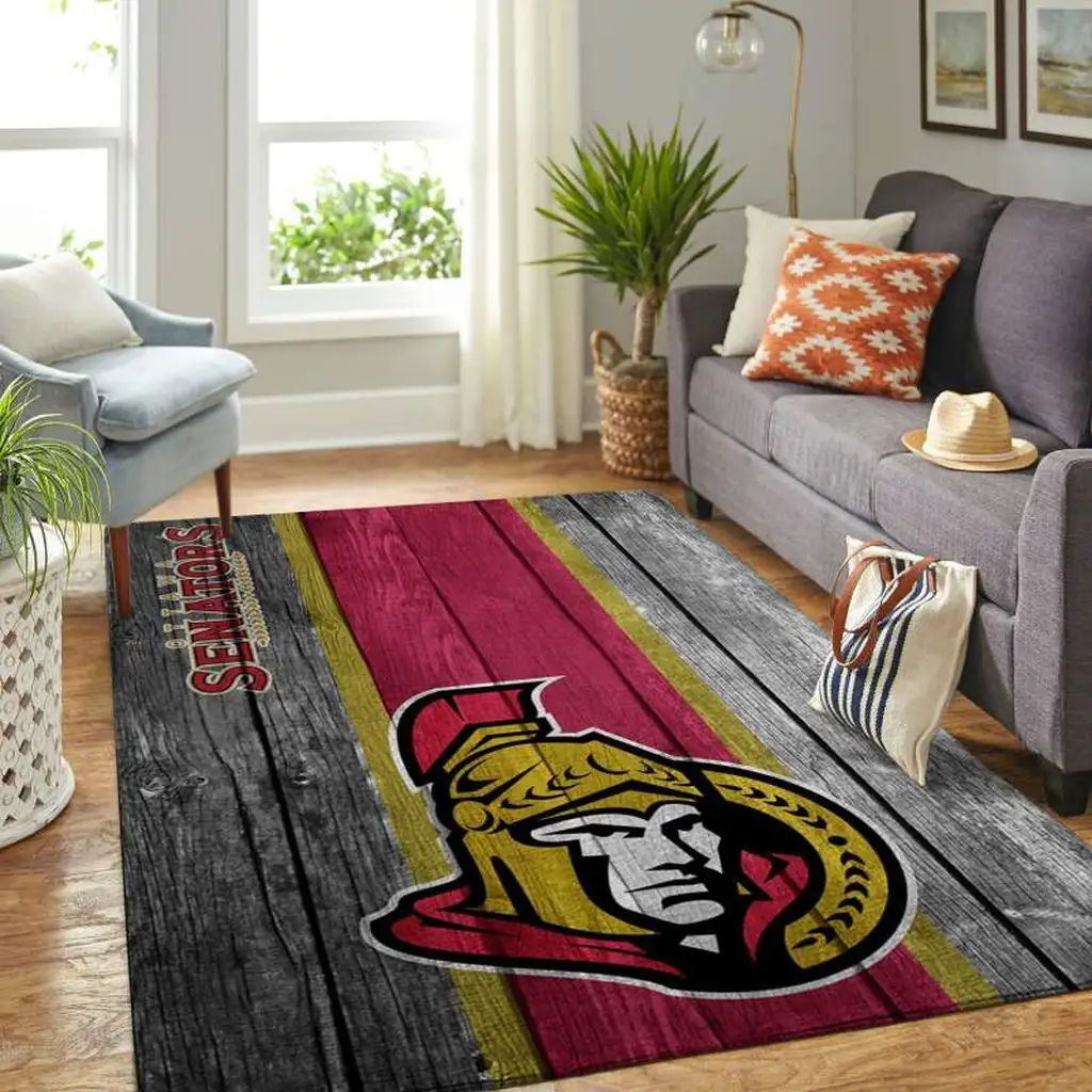 Ottawa Senators Rug - Wood Plank Area for Living Room Red and Gray