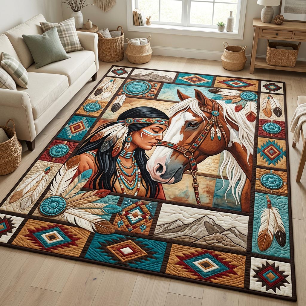 Paint Horse Nuzzle Southwest Area Rug - Non-Slip Washable 3D Print Rug for Living Room & BedroomTVC210863