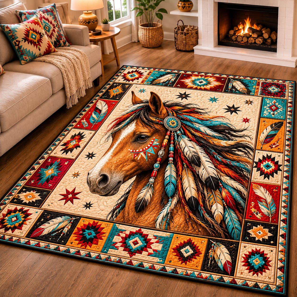 Painted Desert Mustang Area Rug - Non-Slip Washable 3D Print Rug for Living Room & BedroomTVC210859