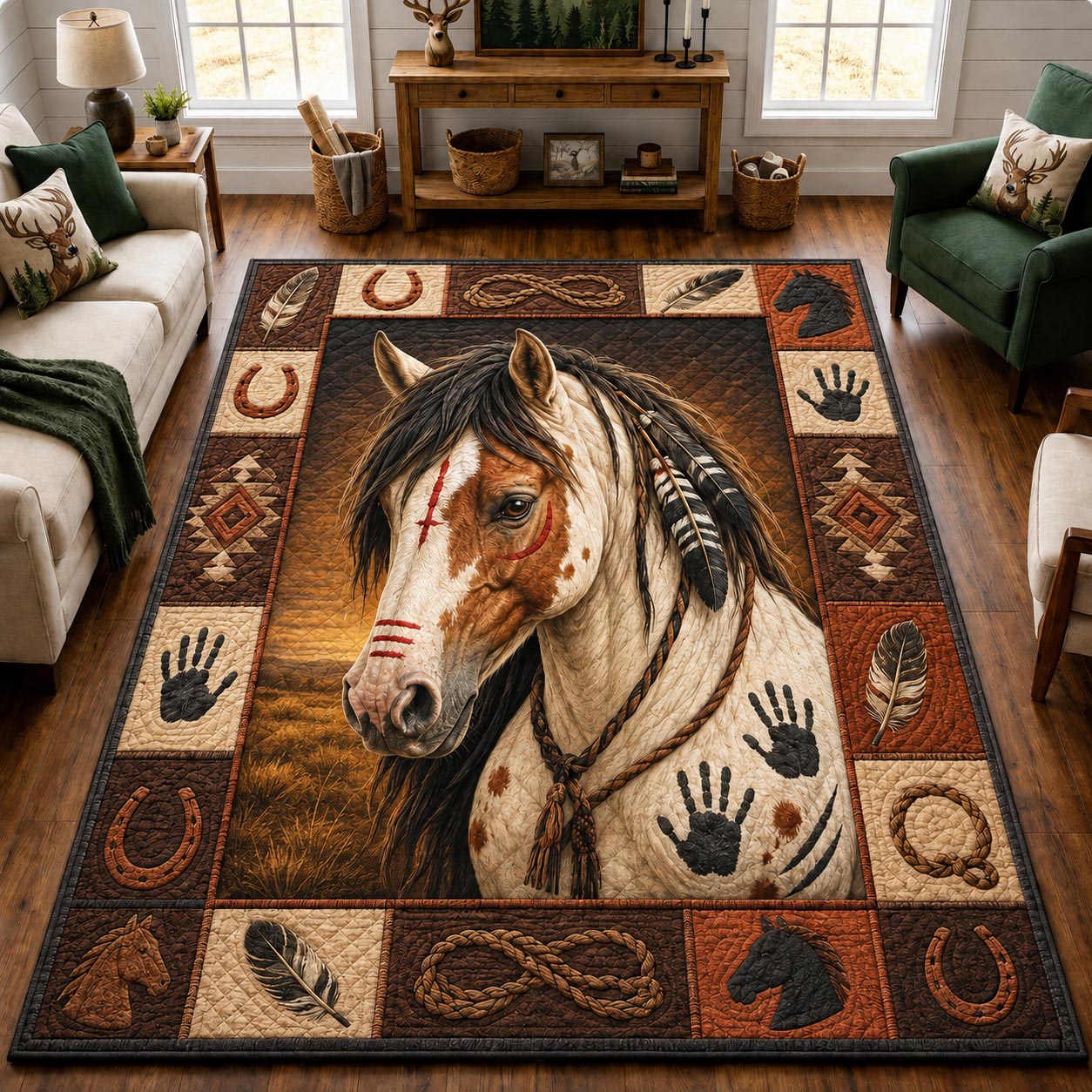 Painted Pony Handprints Area Rug - Non-Slip Washable 3D Print Rug for Living Room & BedroomTVC210859