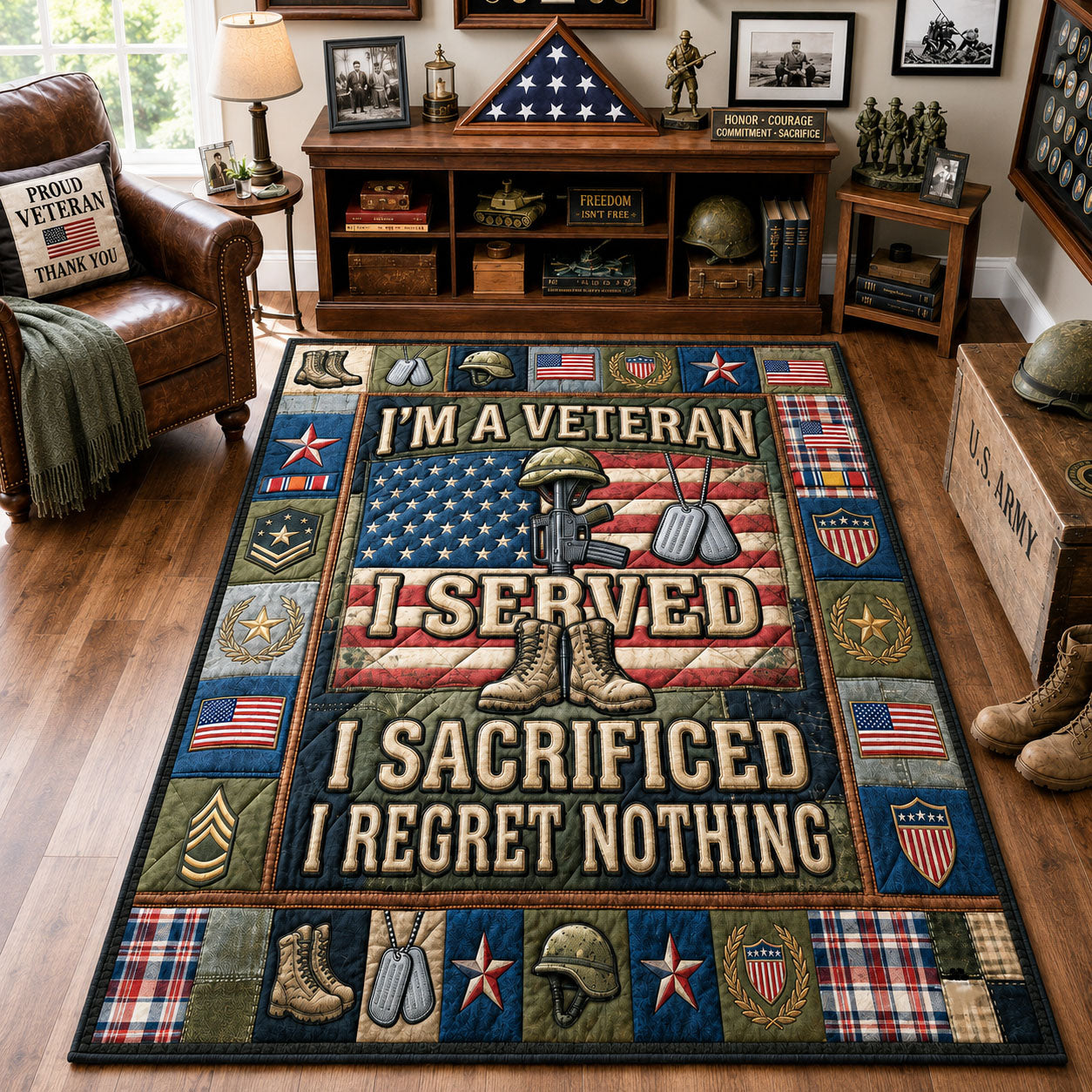 Patriotic Veteran Area Rug  C4 Area Rug - Non-Slip Washable 3D Print Rug for Living Room & BedroomTVC2108989