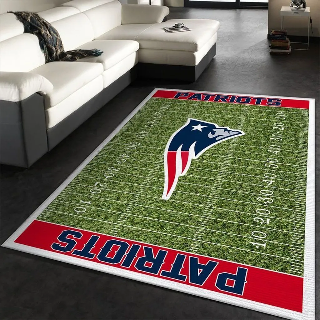 Patriots Football Field Rug for Sports Room Decor Green and Red