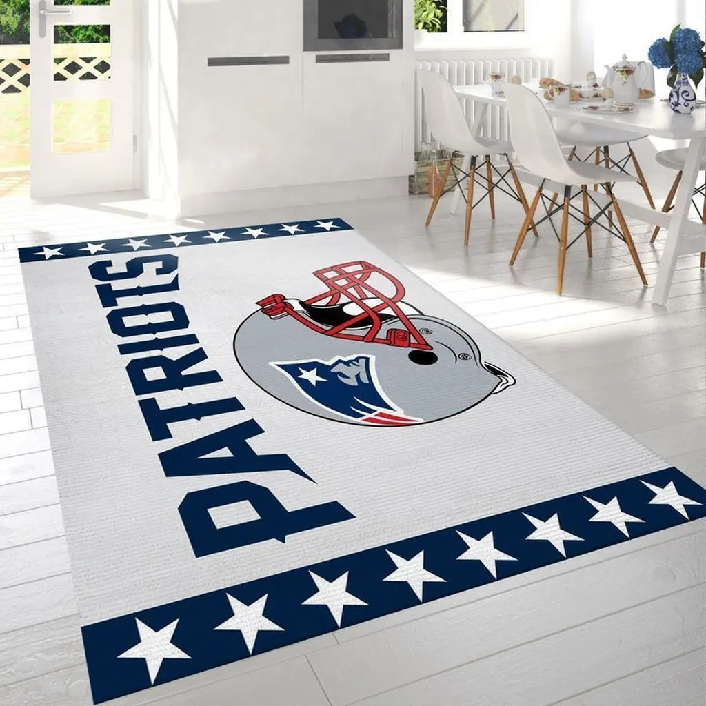 Patriots Football Helmet Area Rug for Living Room Carpet Blue and White