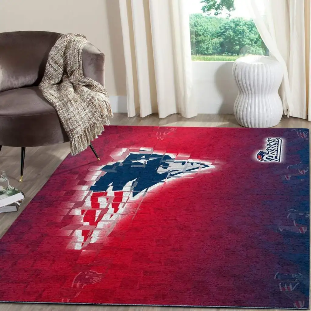 Patriots Pixelated Area Rug for Living Room Decor Blue and Red