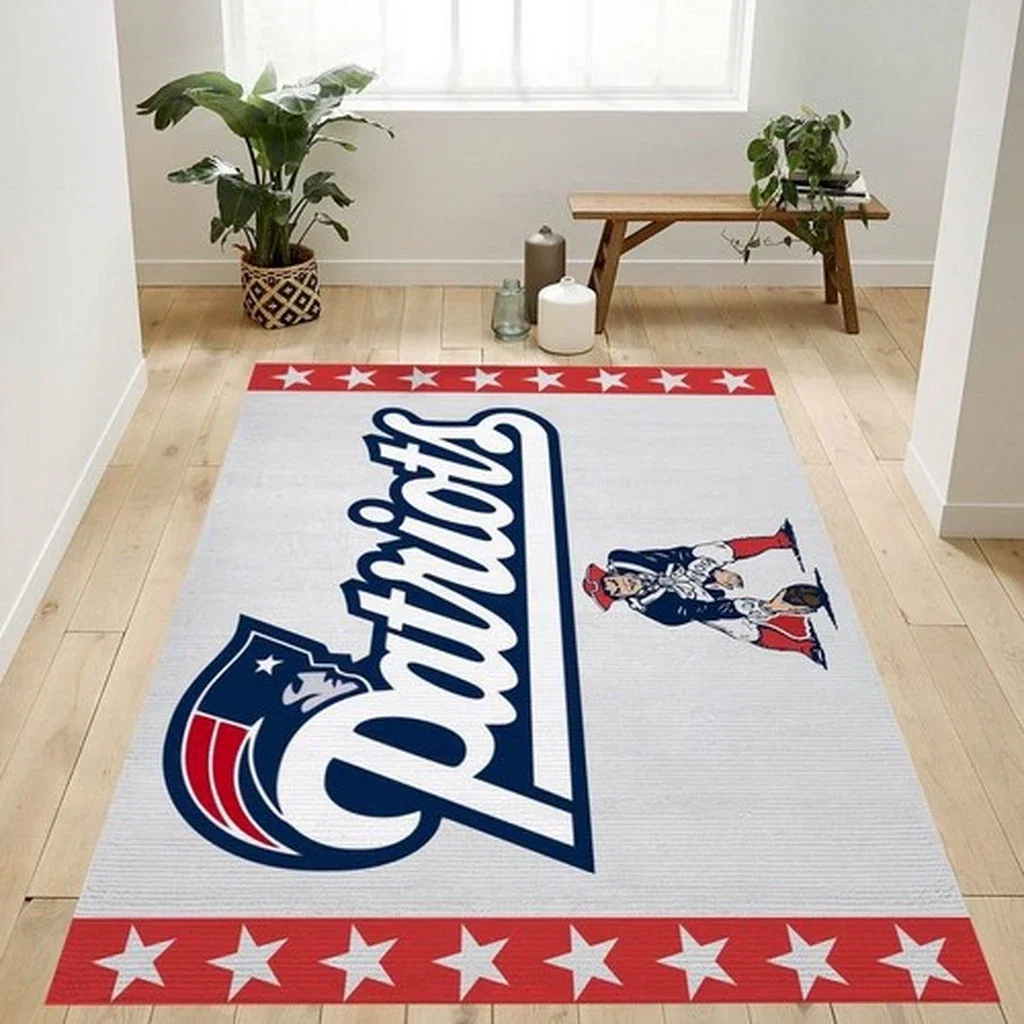 Patriots Rug Featuring Team Logo and Star Design Red and White
