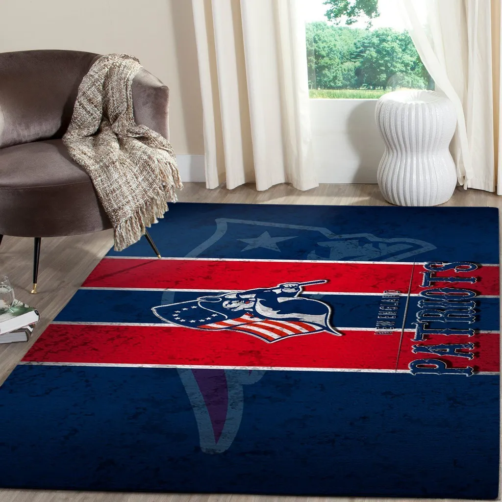 Patriots Rug for Living Room Game Room Decor Blue and Red