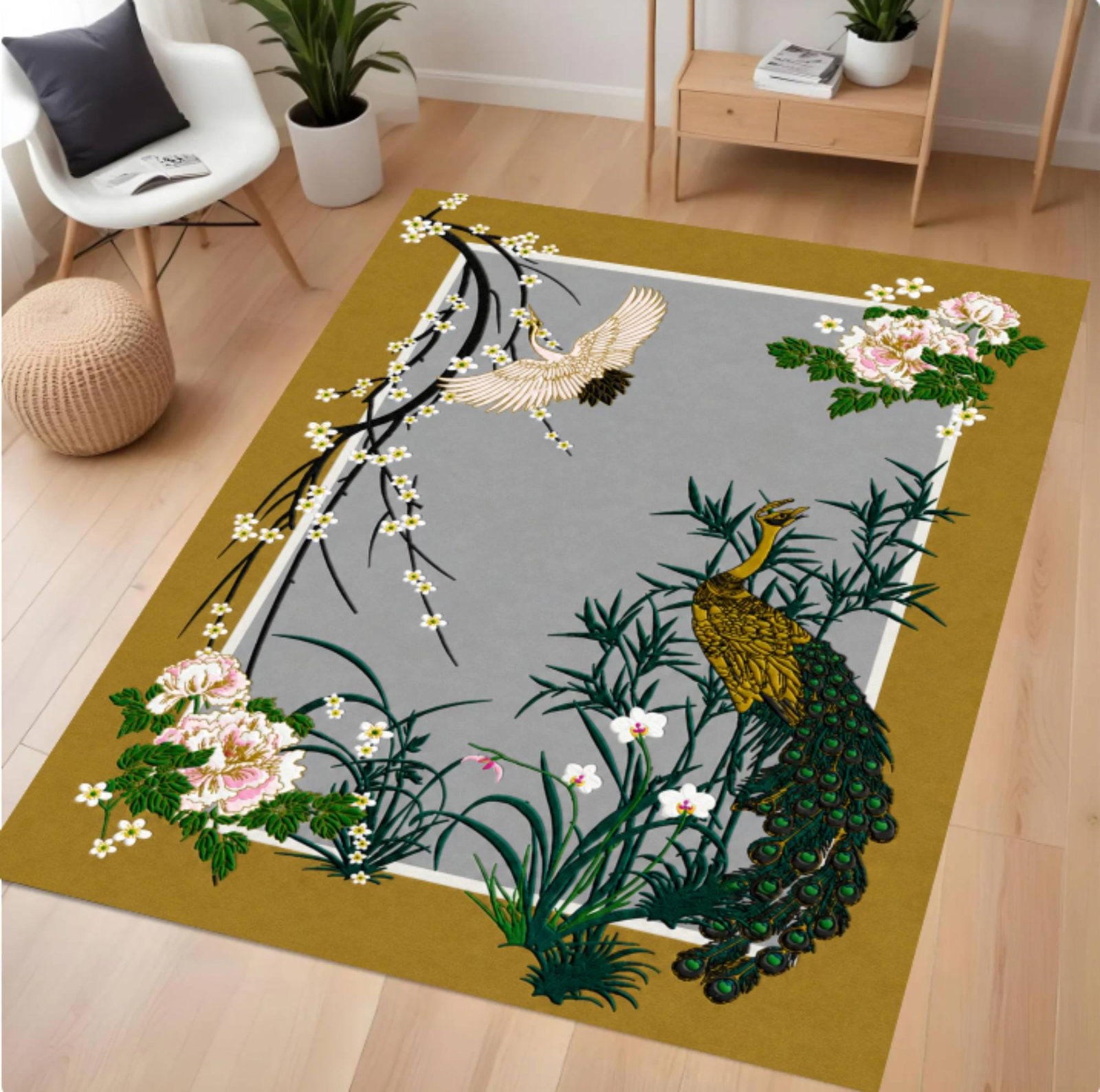 Pauwenkleed Chinoiserietapijt Japanese Floral Rug Vintage Oriental Decor Washable Non-slipTVC1708368
