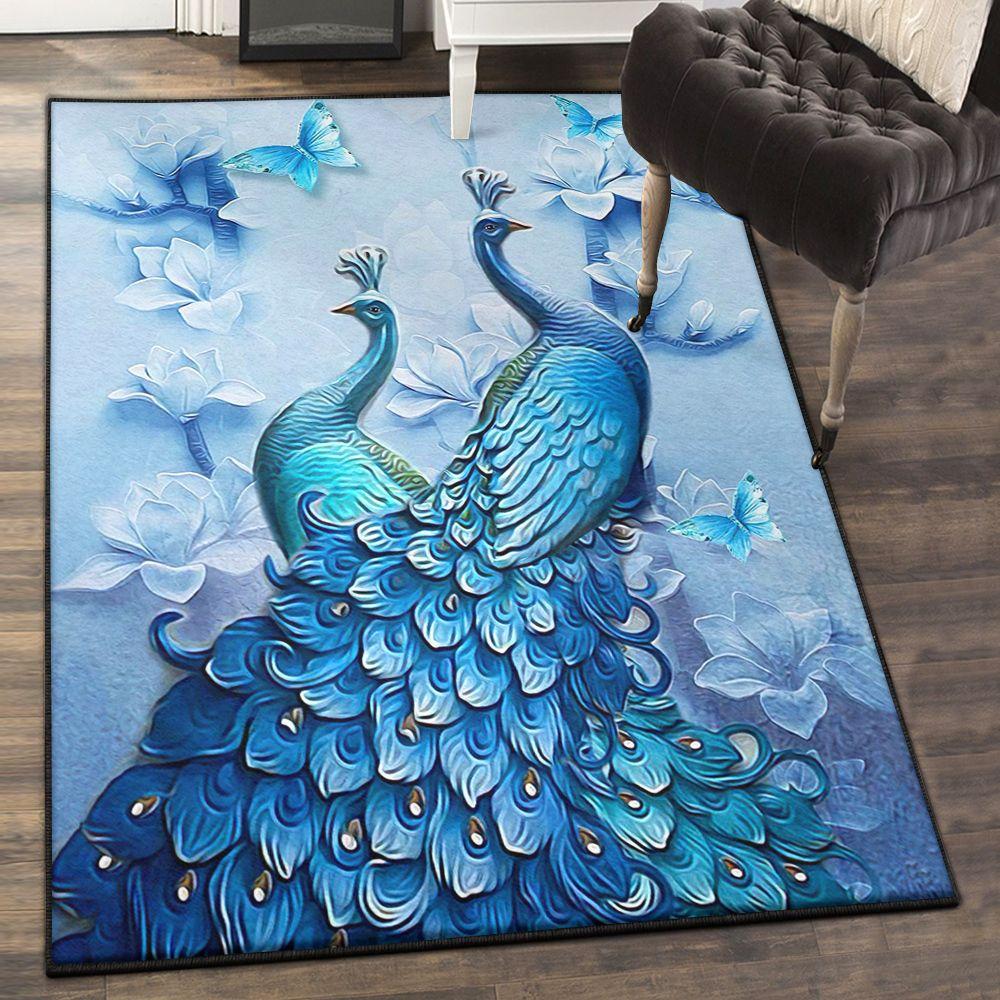 Peacock Area Rugs For Living Room, Blue Peacock Art Rug