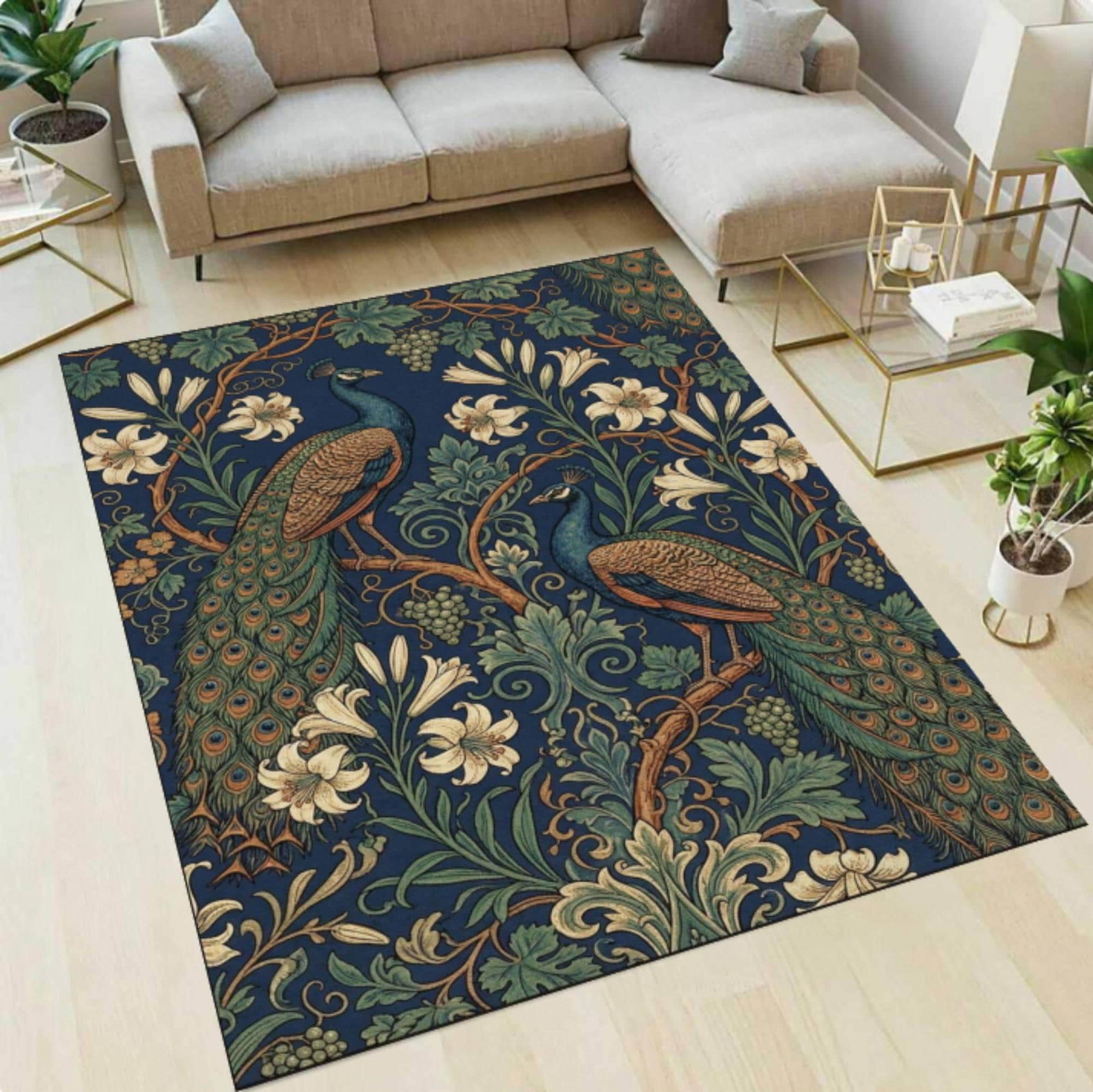 Peacock Floral Area Rug - Vintage Botanical BirdTVC1708396