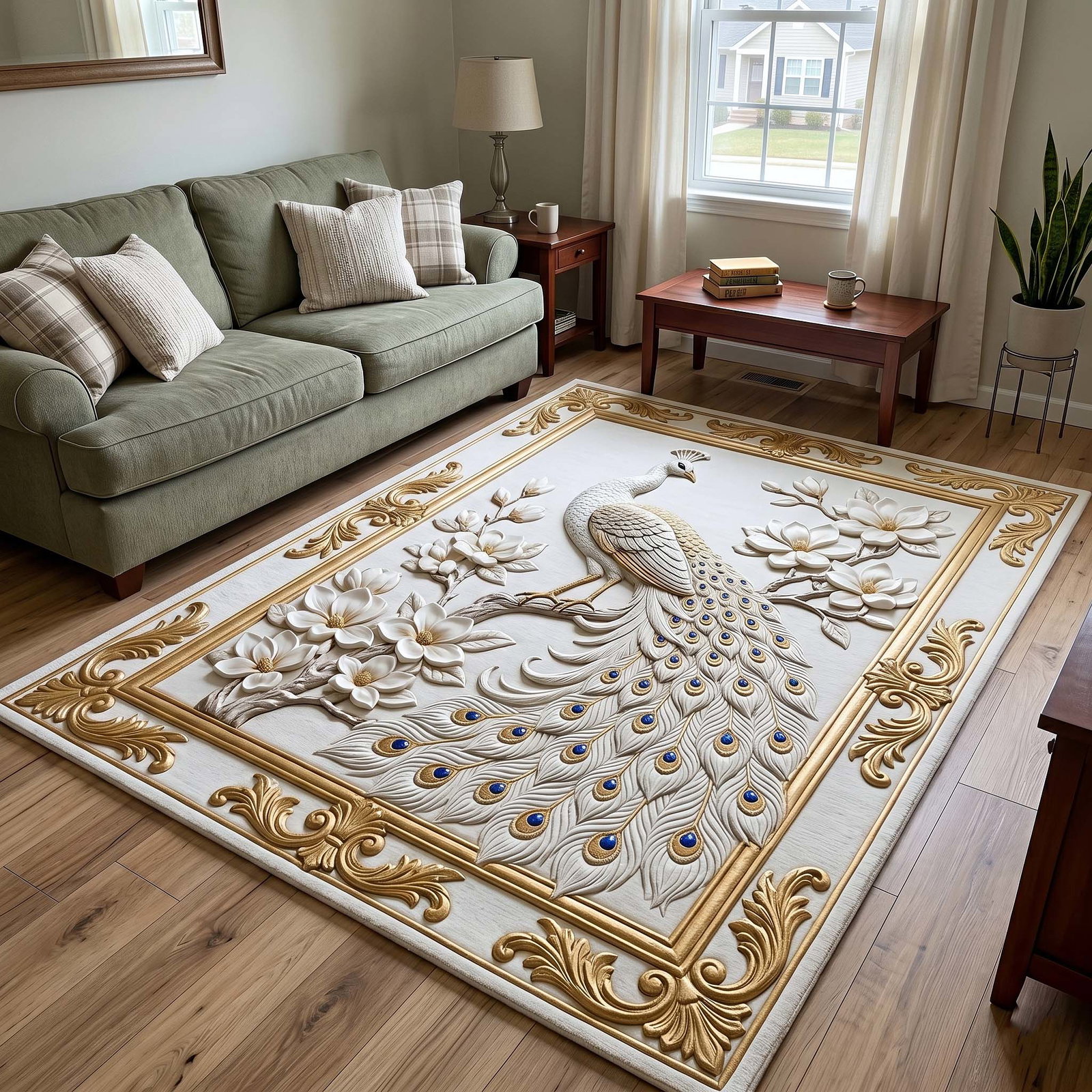 Peacock Majesty Area Rug - Non-Slip Washable 3D Print Rug for Living Room & Bedroom (DesignTVC2108191