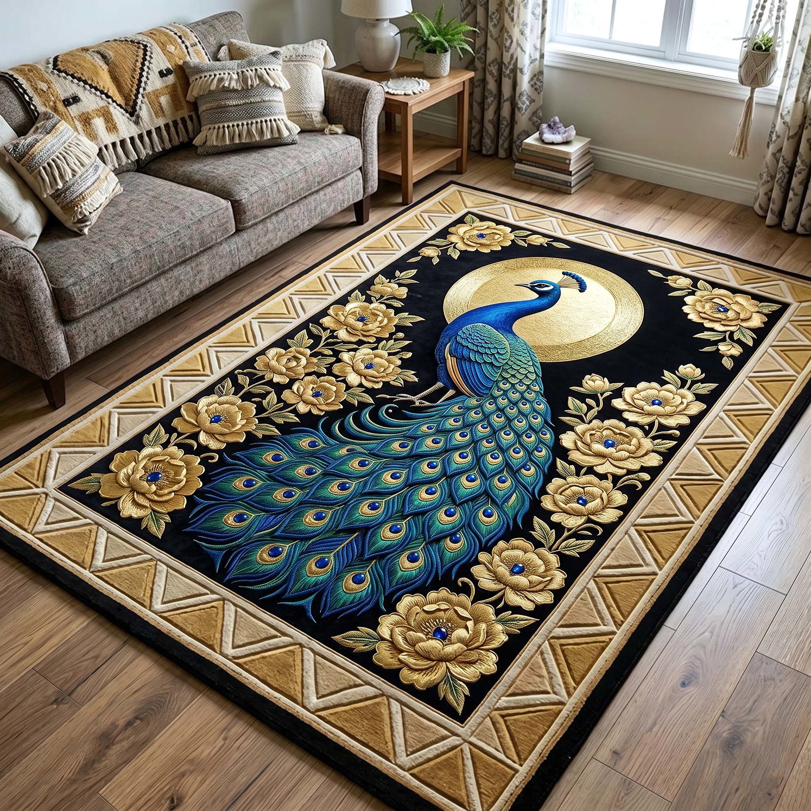 Peacock Majesty Area Rug - Non-Slip Washable 3D Print Rug for Living Room & Bedroom (DesignTVC2108192