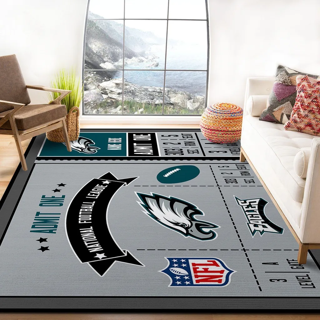 Philadelphia Eagles Rug - NFL Area for Living Room Floor Black and Gray
