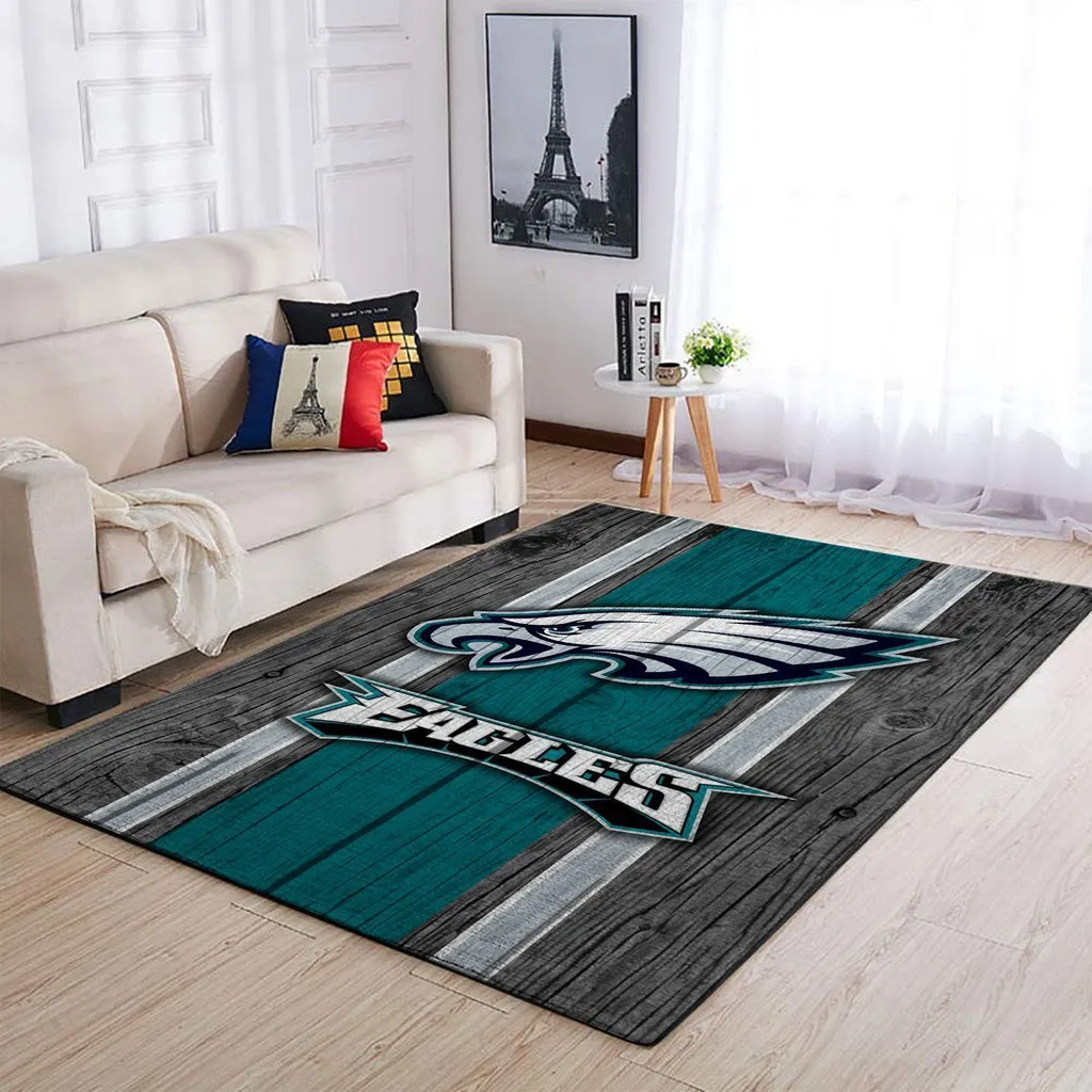 Philadelphia Eagles Rug - NFL Ticket Style Area for Bedroom Teal and Gray