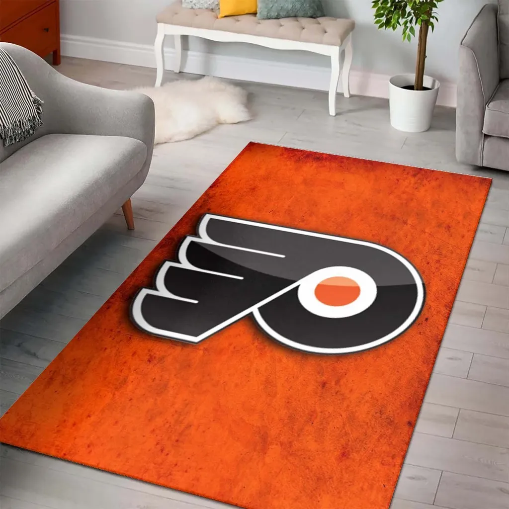 Philadelphia Flyers Rug - Hockey Fan Bedroom Decor Black and Orange