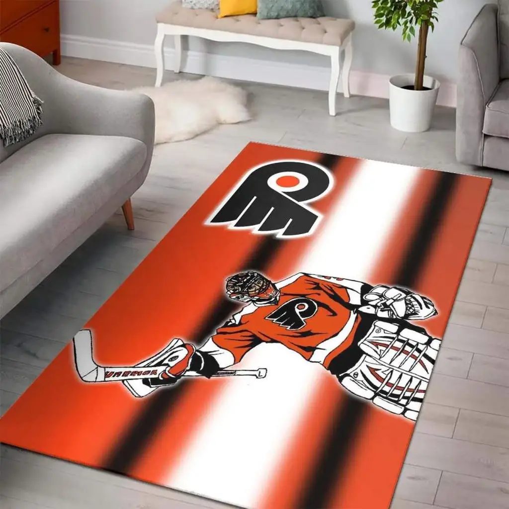 Philadelphia Flyers Rug - Hockey Player Fan for Bedroom and Game Room Orange and White