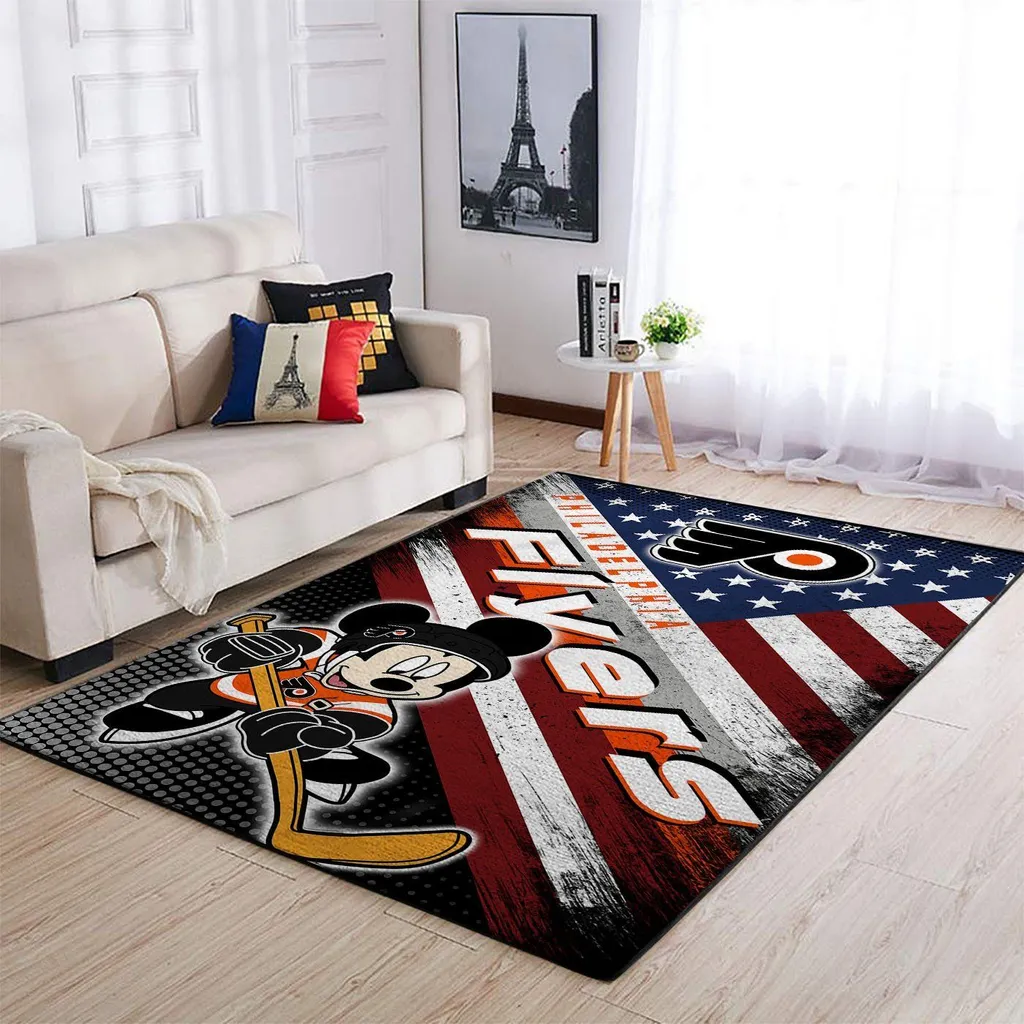 Philadelphia Flyers Rug - Kids Hockey Mickey Mouse Black and Orange