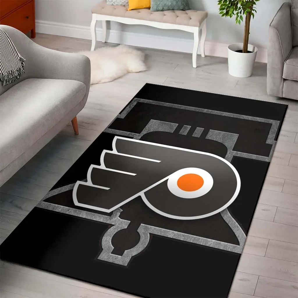 Philadelphia Flyers Rug - Modern Area for Living Room Decor Black and Orange