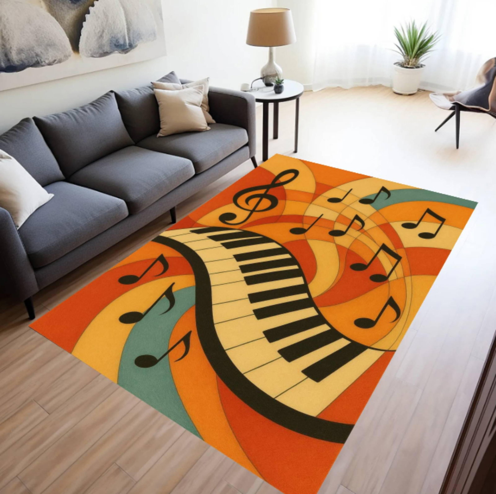 Piano Keyboard Rug - Retro Musical Notes DesignTVC1708391