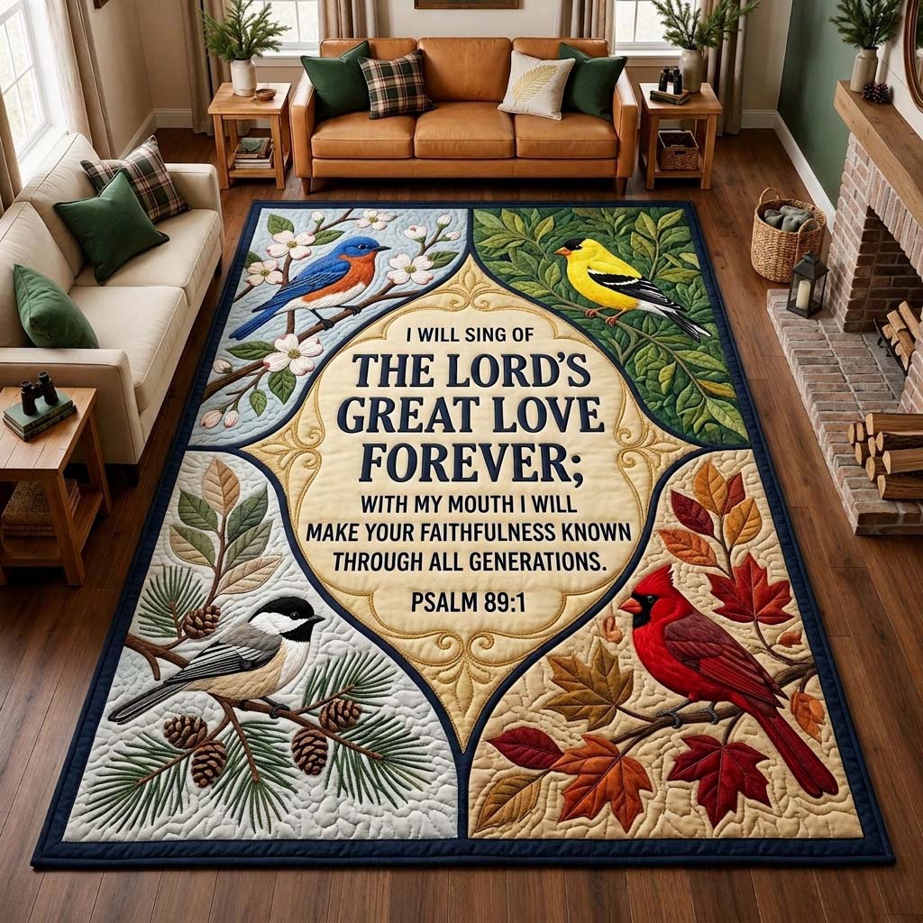 Pinewood Cardinal Chickadee Area Rug - Non-Slip Washable 3D Print Rug for Living Room & BedroomTVC210870