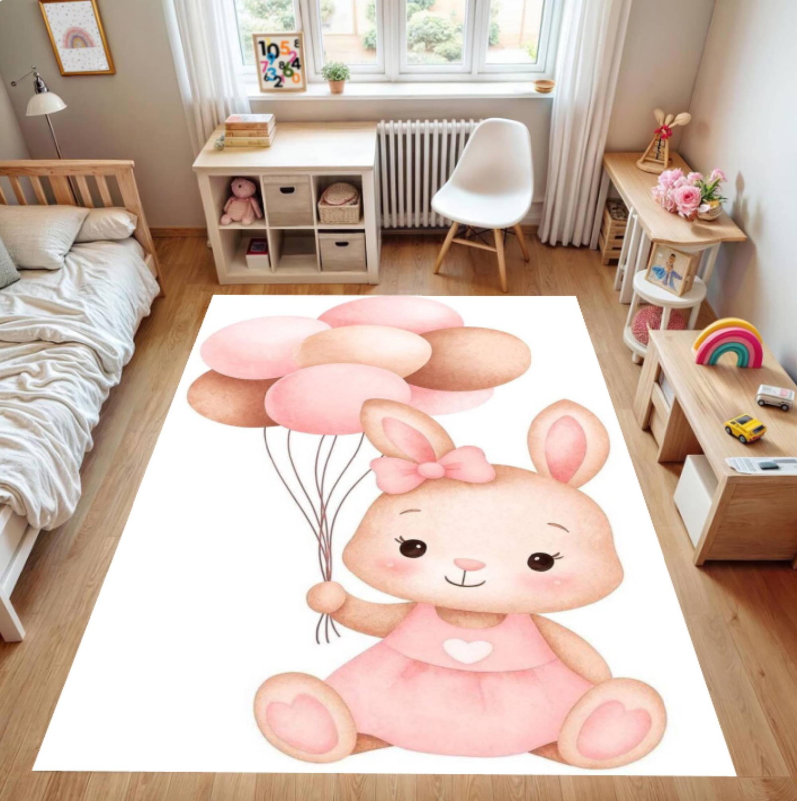 Pink Balloon Rabbit Mat - Kids Room RugsTVC1708388