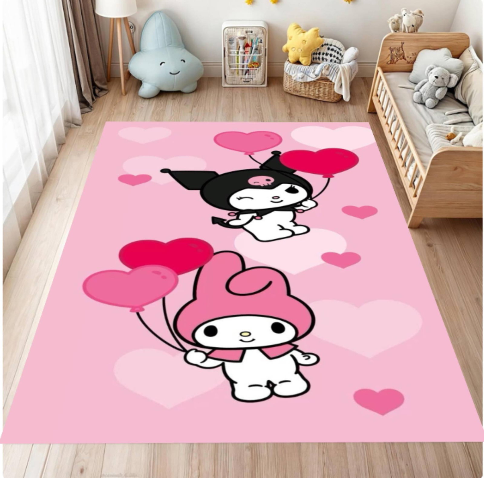 Pink Cartoon Rug Hartballon Rabbit Design Kids Room DecorTVC1708374