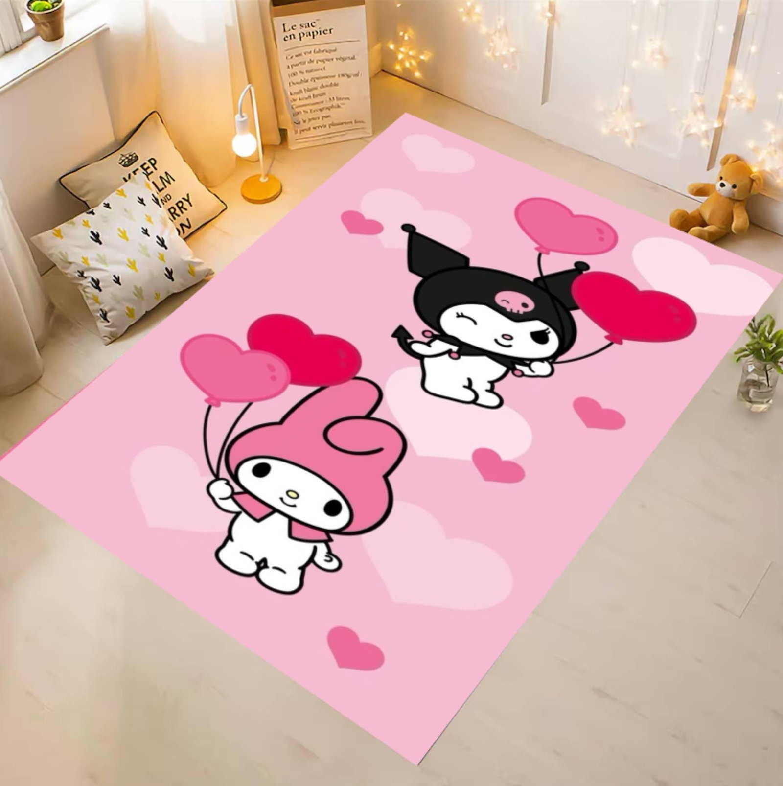 Pink Cartoon Rug, Heart Balloon Bunny Design, Kids Nursery DecorTVC1708396