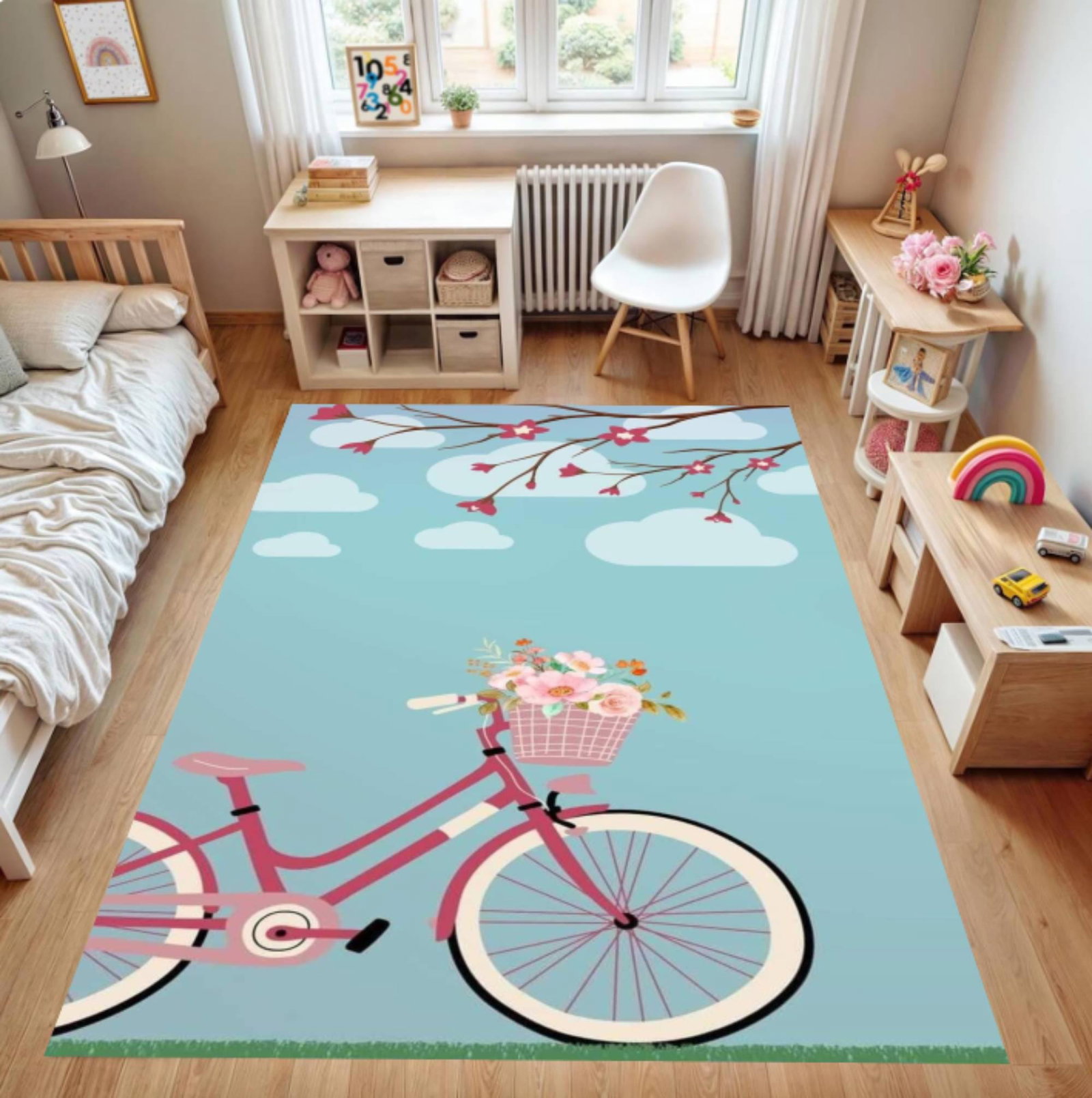 Pink Floral Bike Mat - Kids Room RugsTVC1708388
