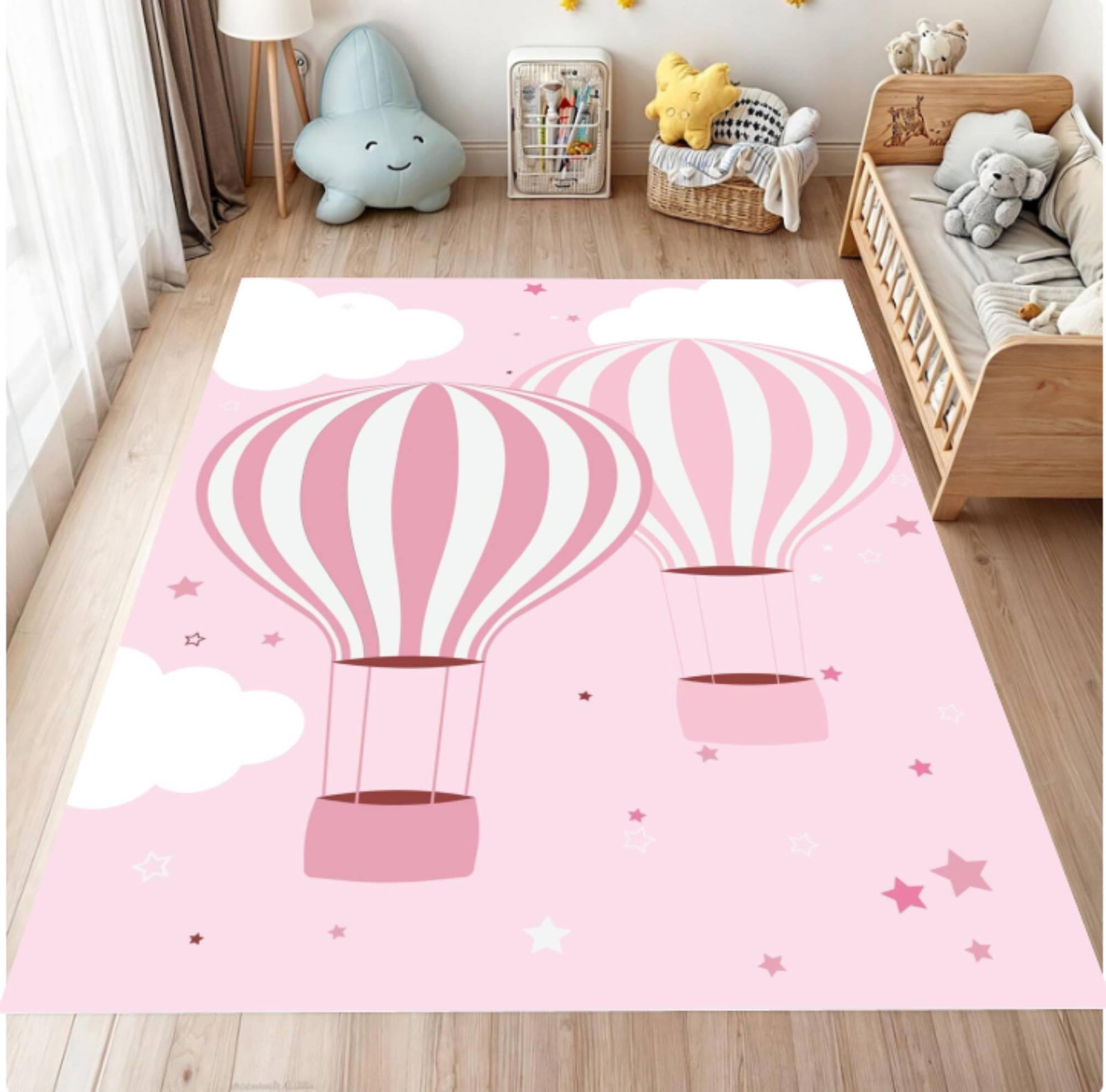 Pink Hot Air Balloon Kids Rug Washable Rug for KidsTVC1708366