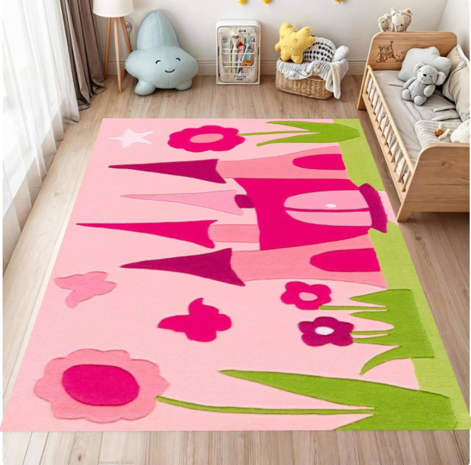 Pink Princess Castle Playroom Rug, Fairy Tale DecorTVC1708395