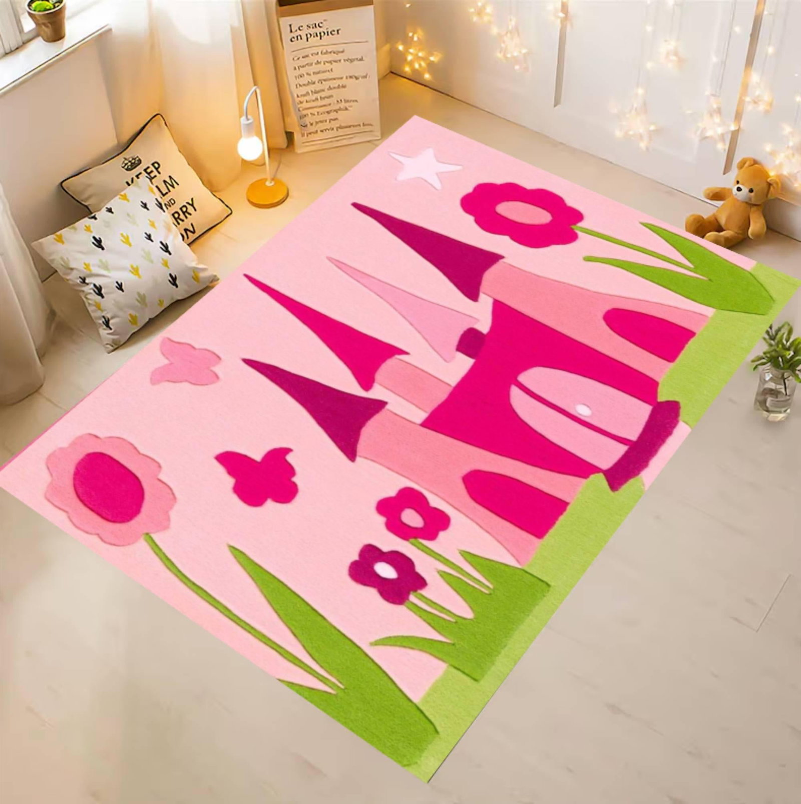 Pink Princess Castle Playroom Rug Rug Bedroom Washable Non-slipTVC1708373