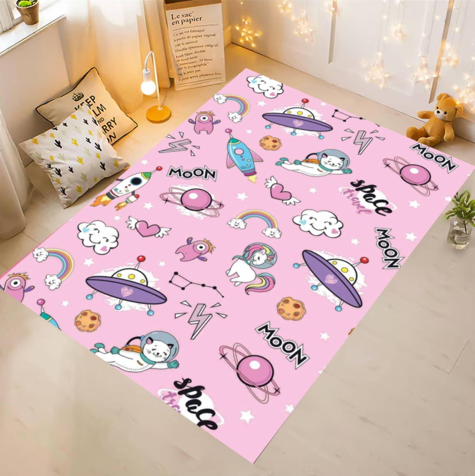 Pink Space Unicorn Kids Rug, Galaxy Nursery DecorTVC1708394