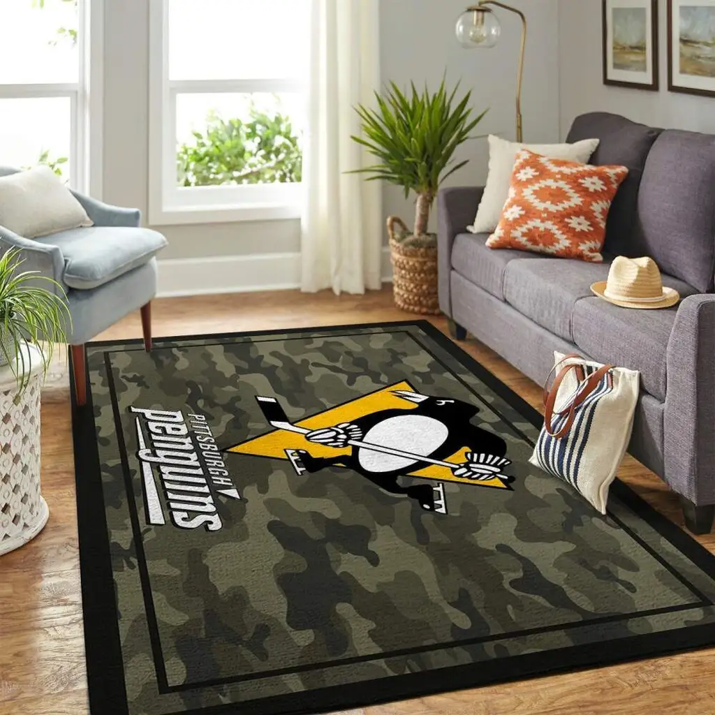 Pittsburgh Penguins Rug - Camo for Living Room Decor Black and Green