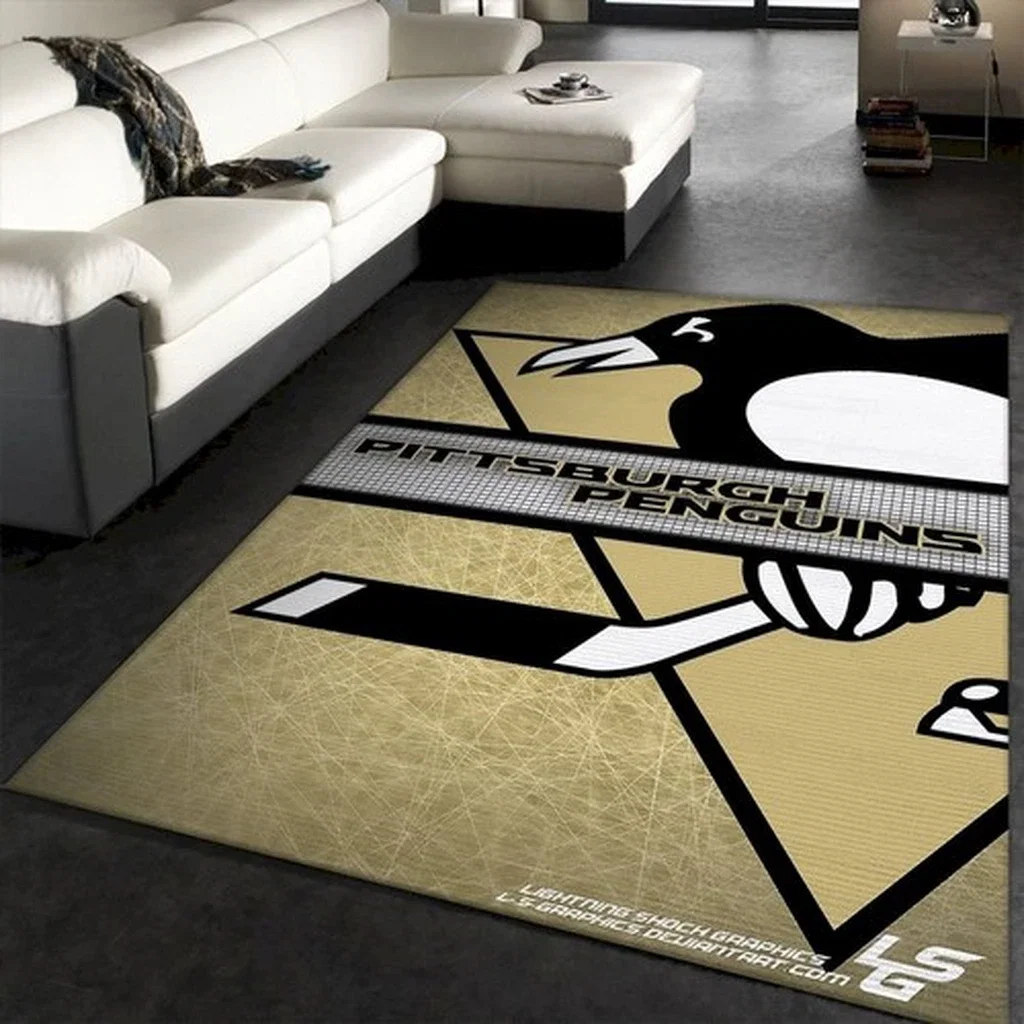Pittsburgh Penguins Rug - Hockey for Living Room Decor Beige and Black